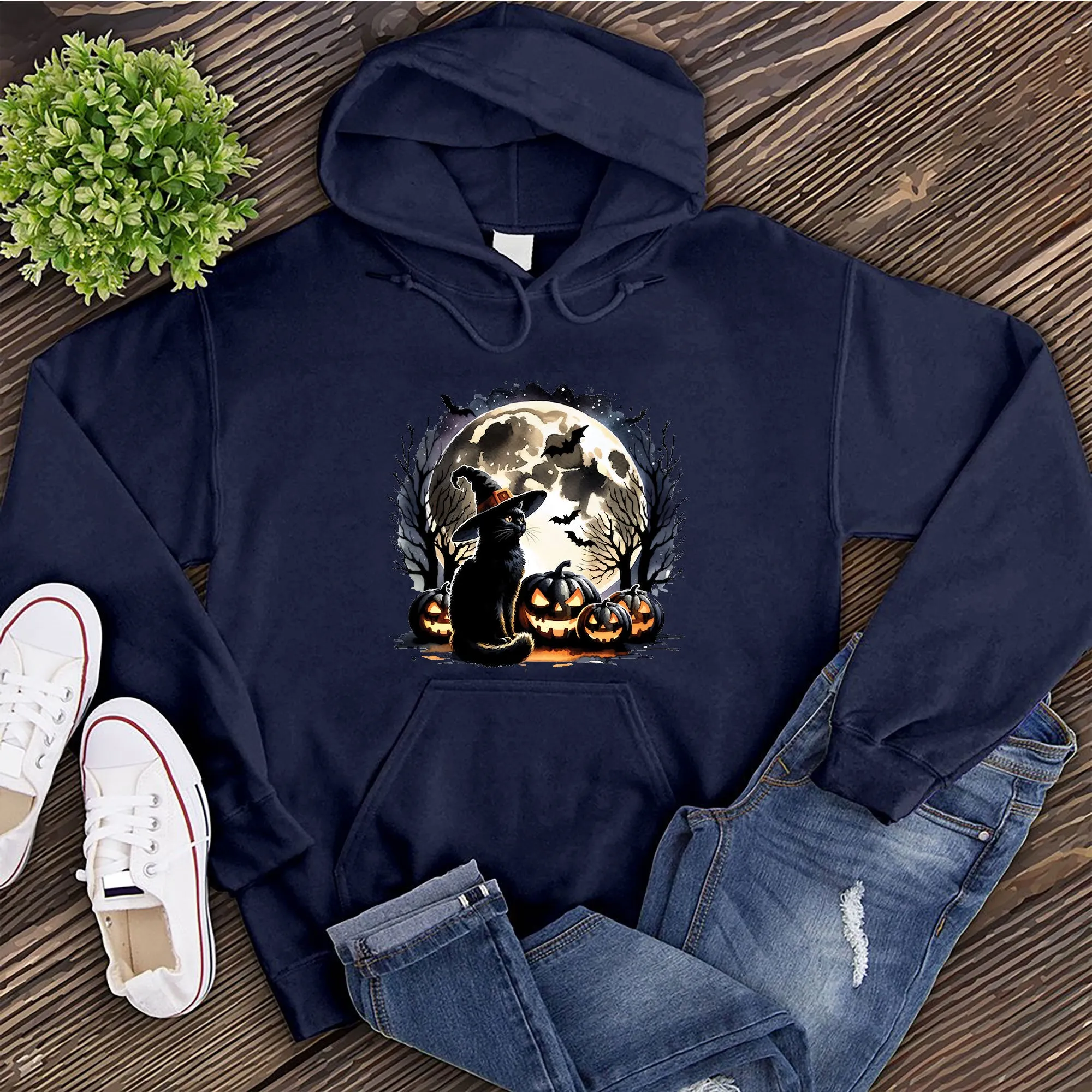 Moonlight Halloween Cat Hoodie