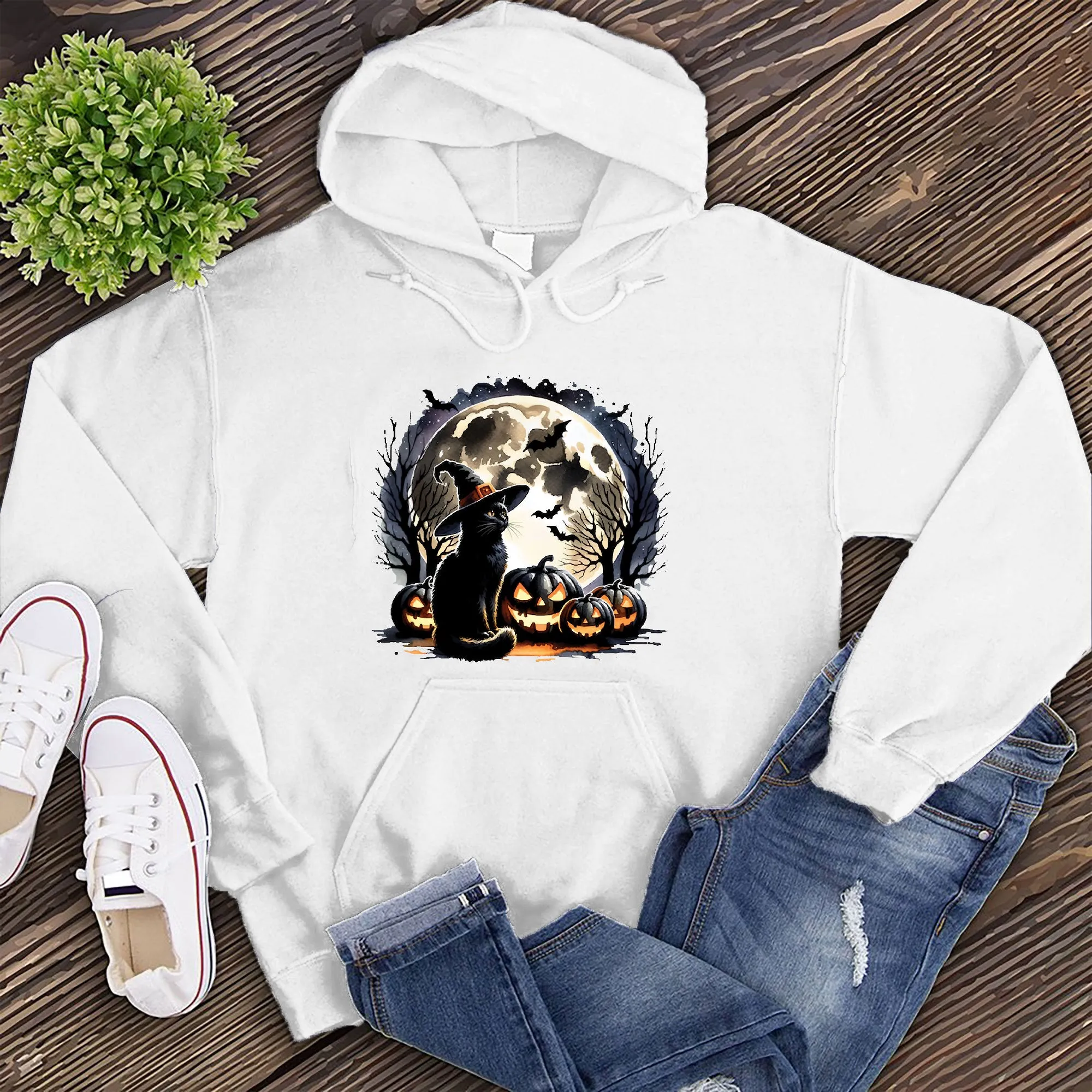 Moonlight Halloween Cat Hoodie