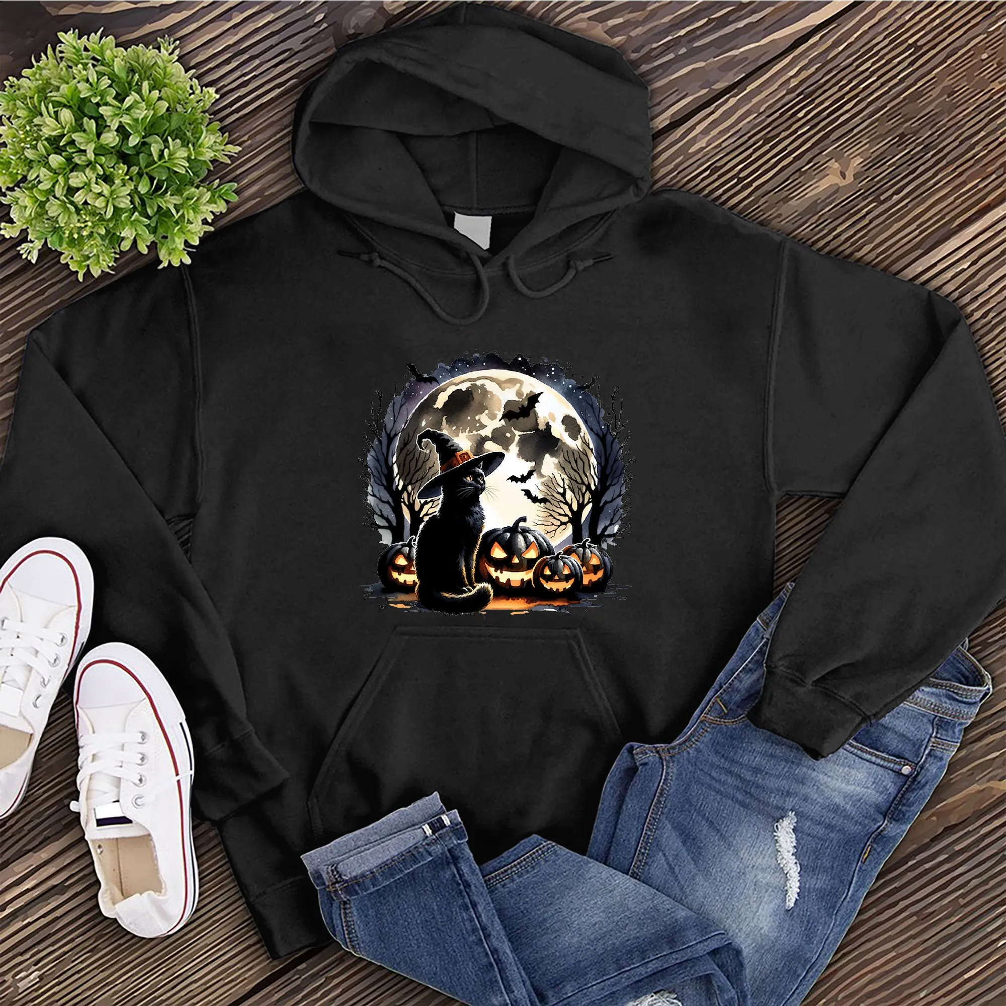 Moonlight Halloween Cat Hoodie