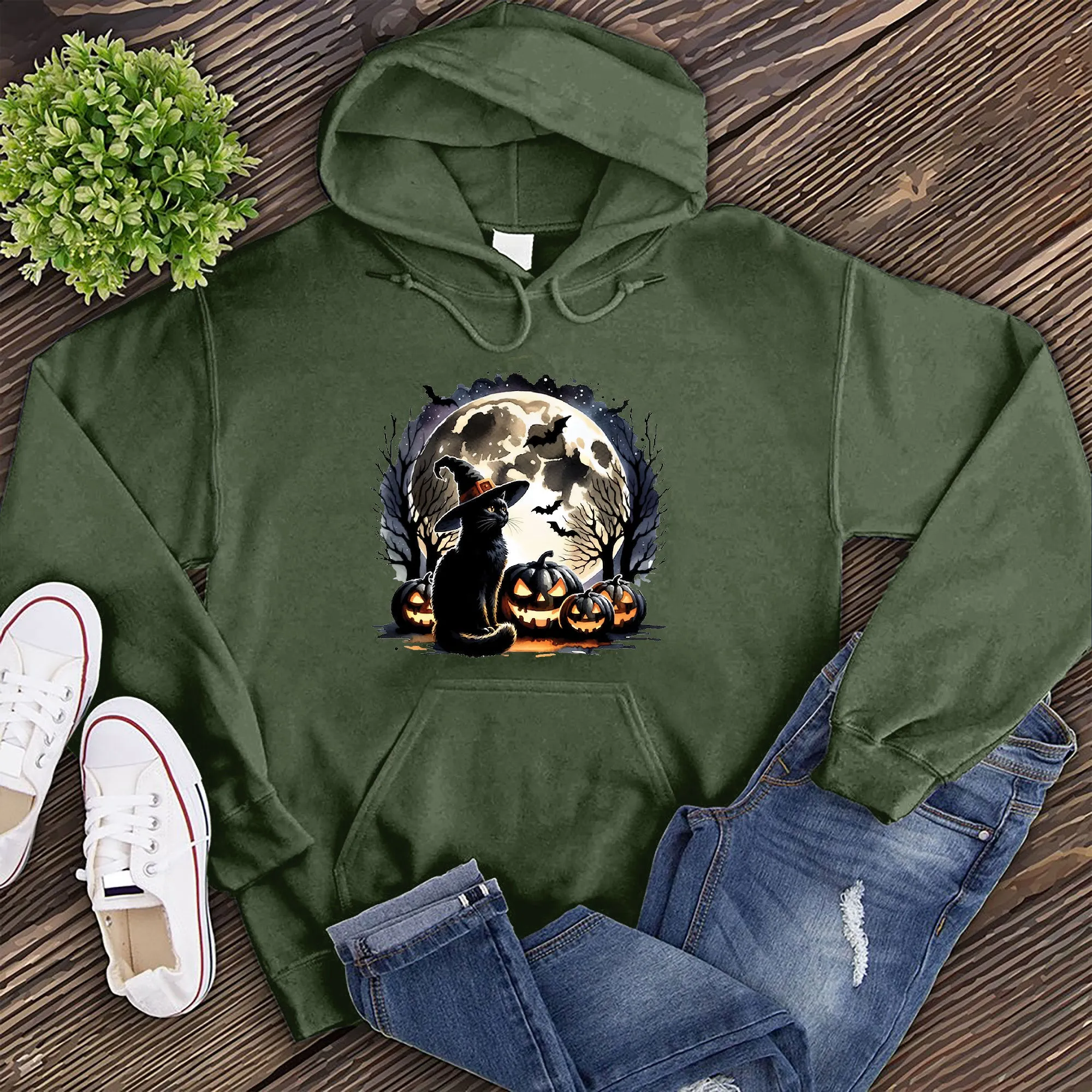 Moonlight Halloween Cat Hoodie