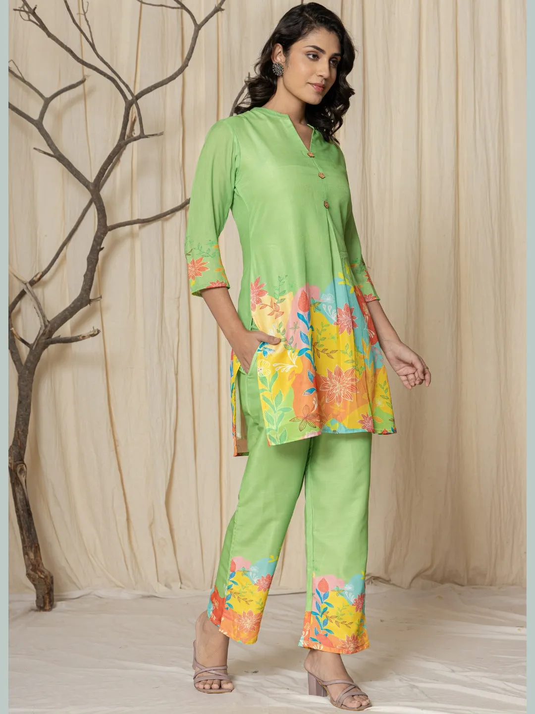 Muslin Digital Print Co-ord Set - Green