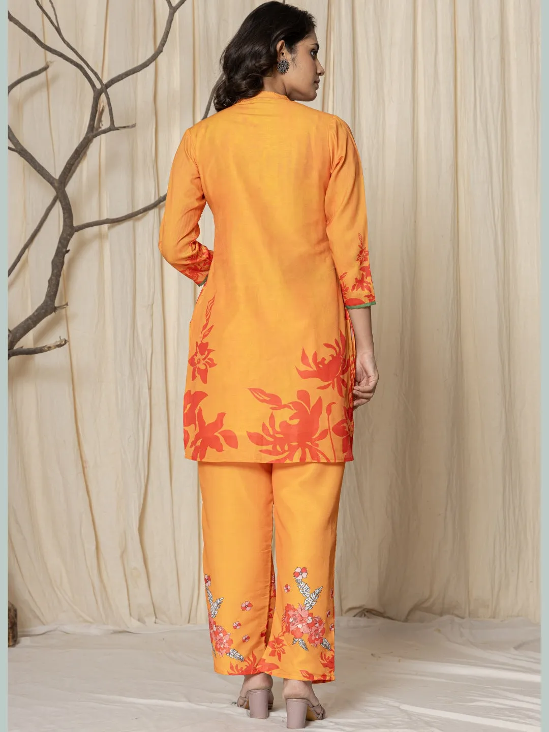 Muslin Digital Print Co-ord Set - Orange