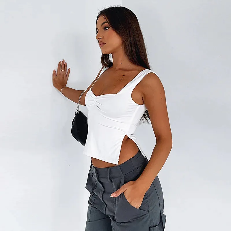 New Fashion V-Neck White Sexy Sleeveless Casual Crop Summer Top