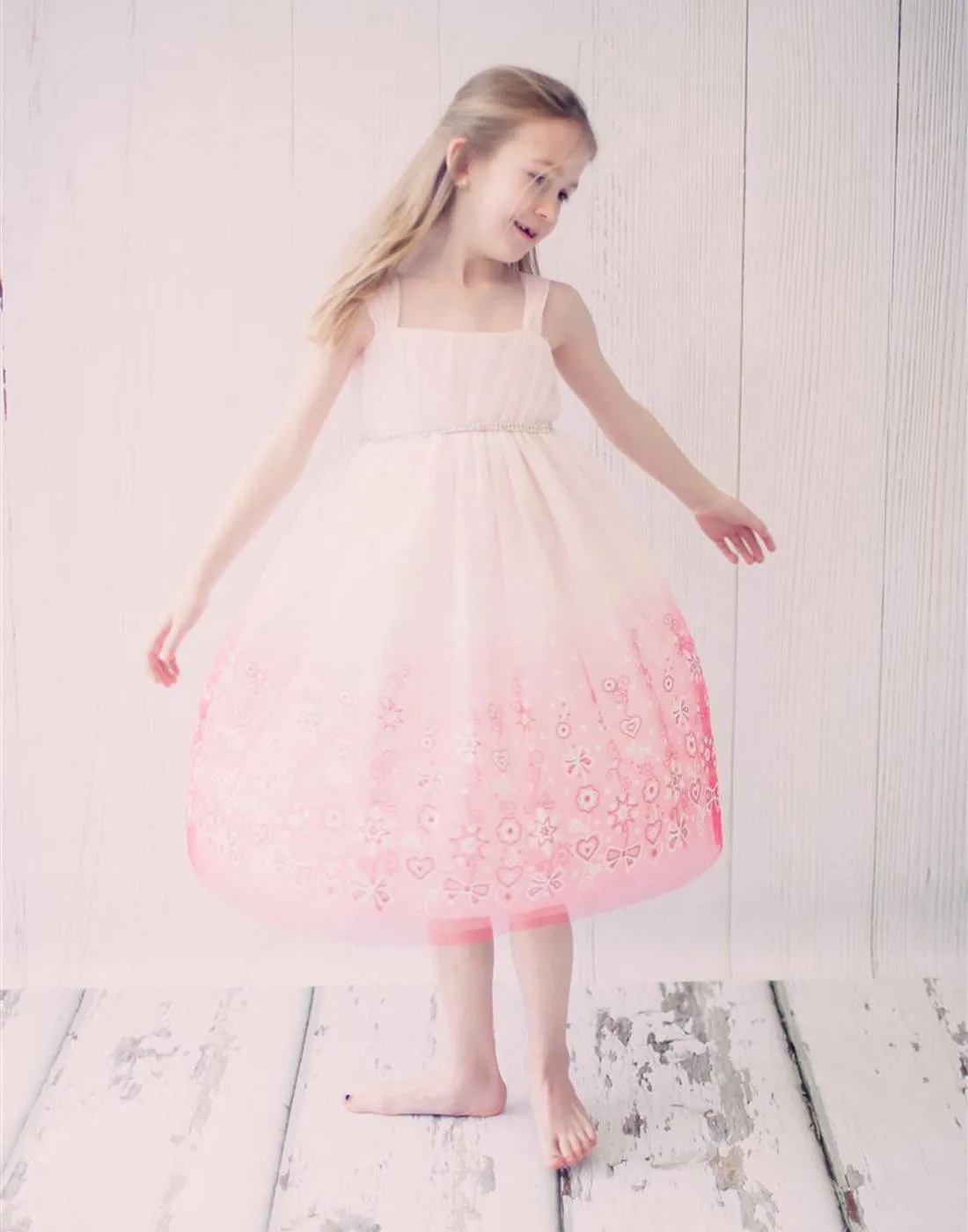 Ombre Glitter Princess Tulle Dress - Pink