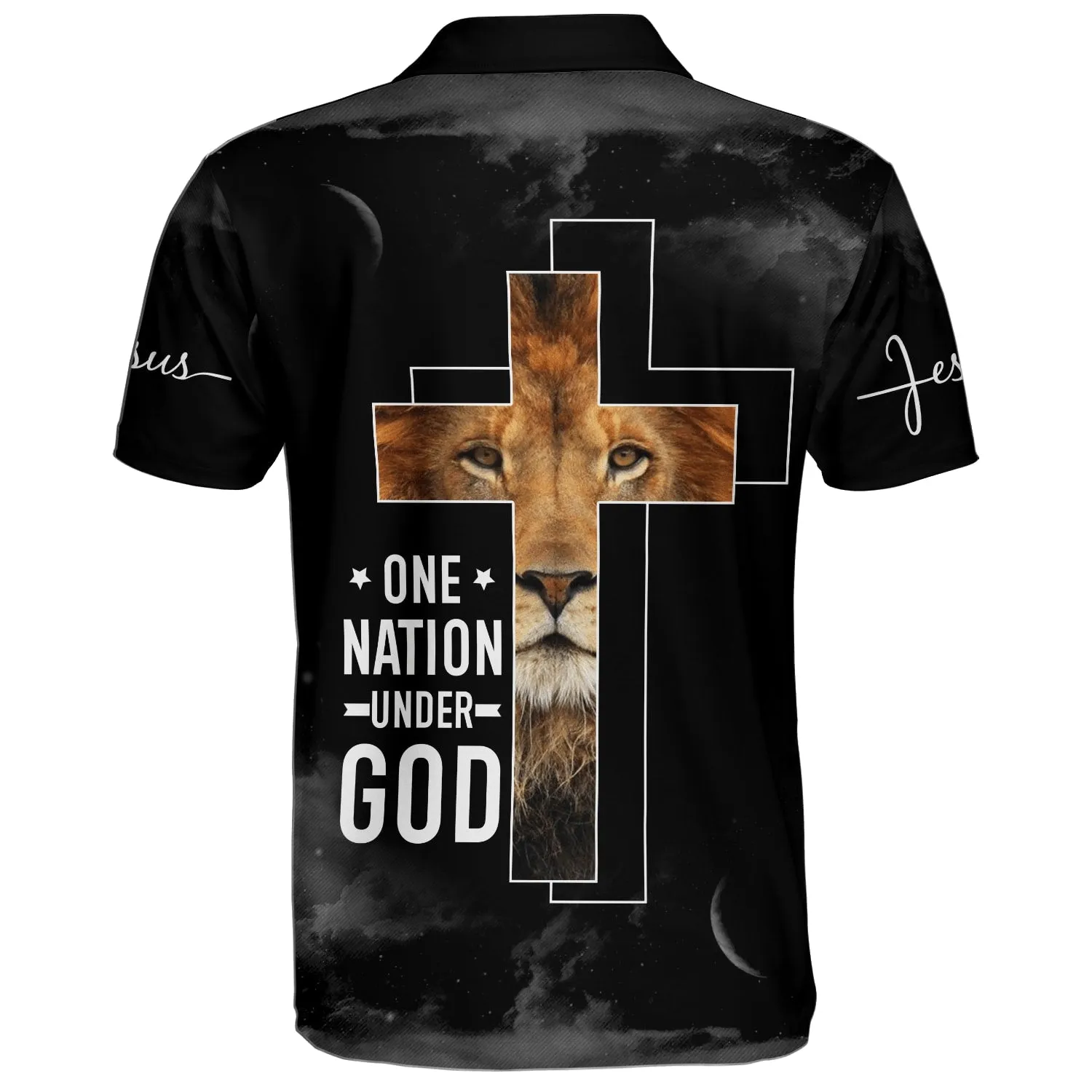 One Nation Under God Lion And Cross Polo Shirt - Christian Shirts & Shorts