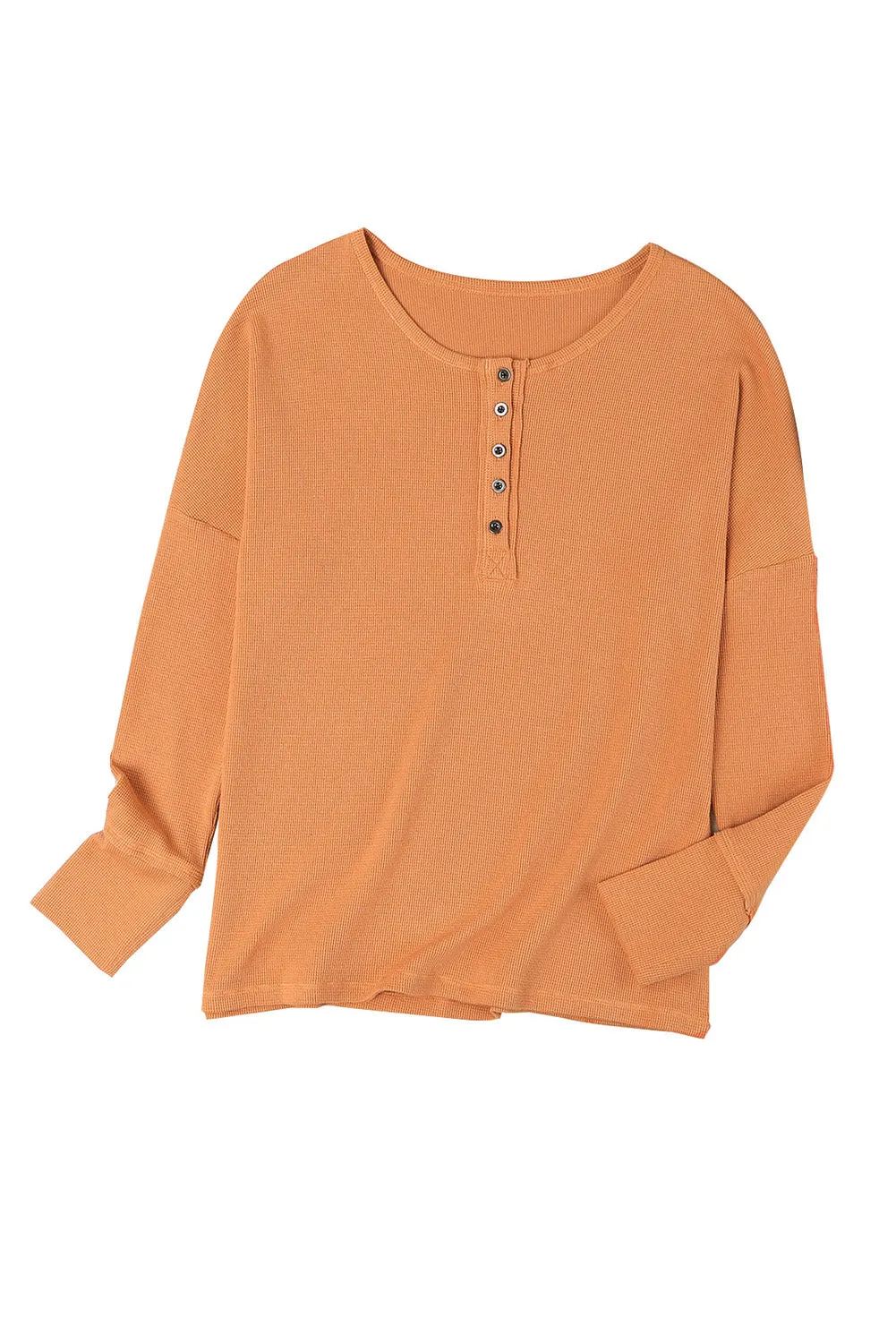 Orange Casual Waffle Button Front Knit Henley Top