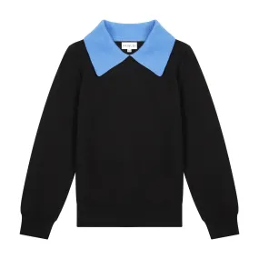 PL Black Knit Top with Blue Collar