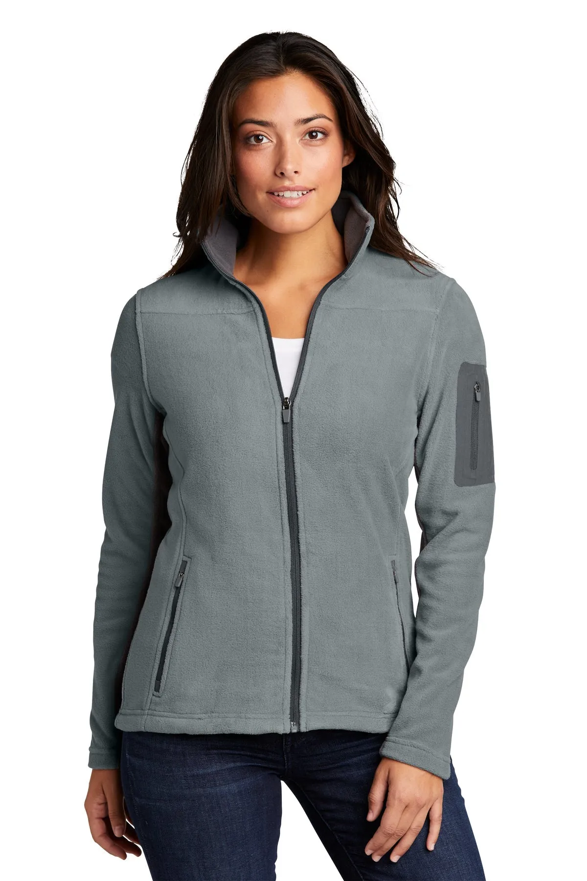 Port Authority Ladies Summit Fleece Custom Full-Zip Jackets, Frost Grey/ Magnet