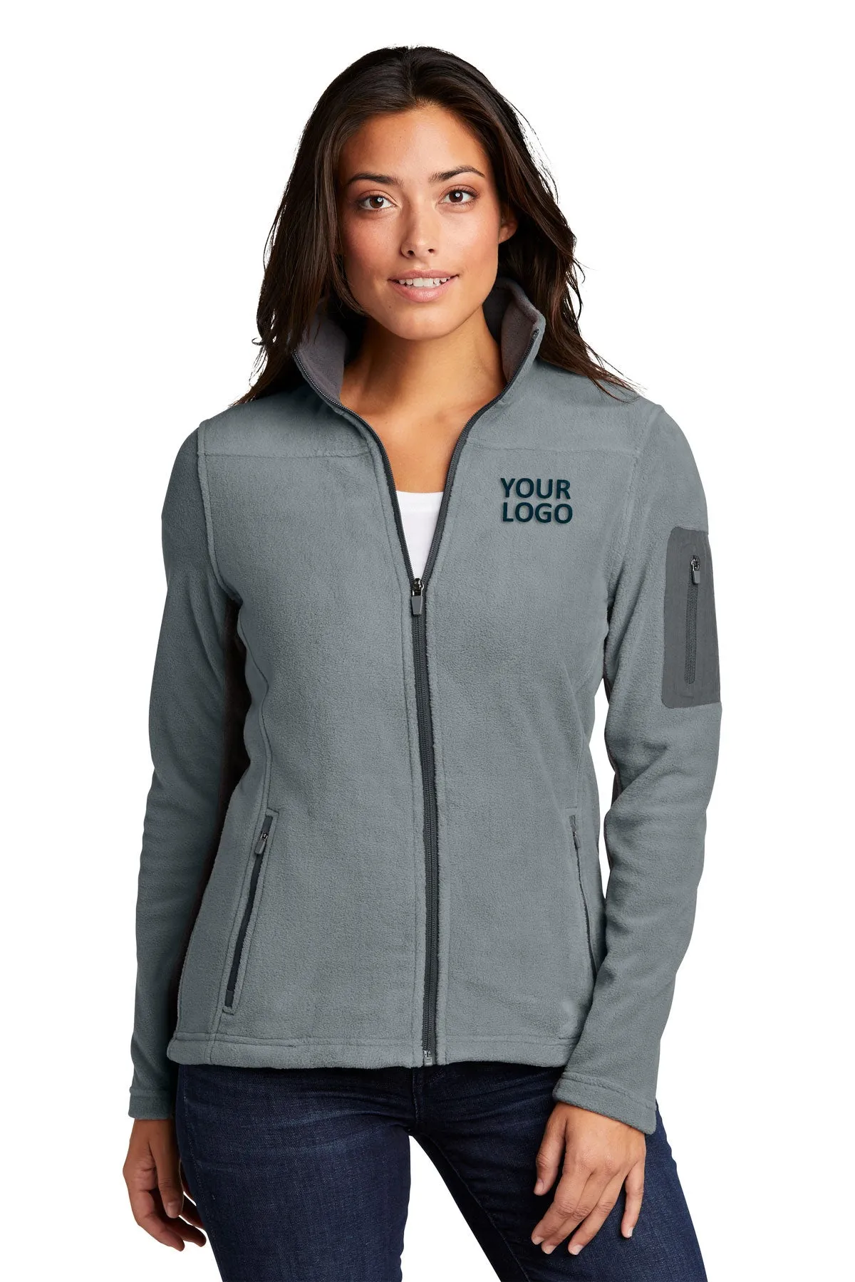 Port Authority Ladies Summit Fleece Custom Full-Zip Jackets, Frost Grey/ Magnet