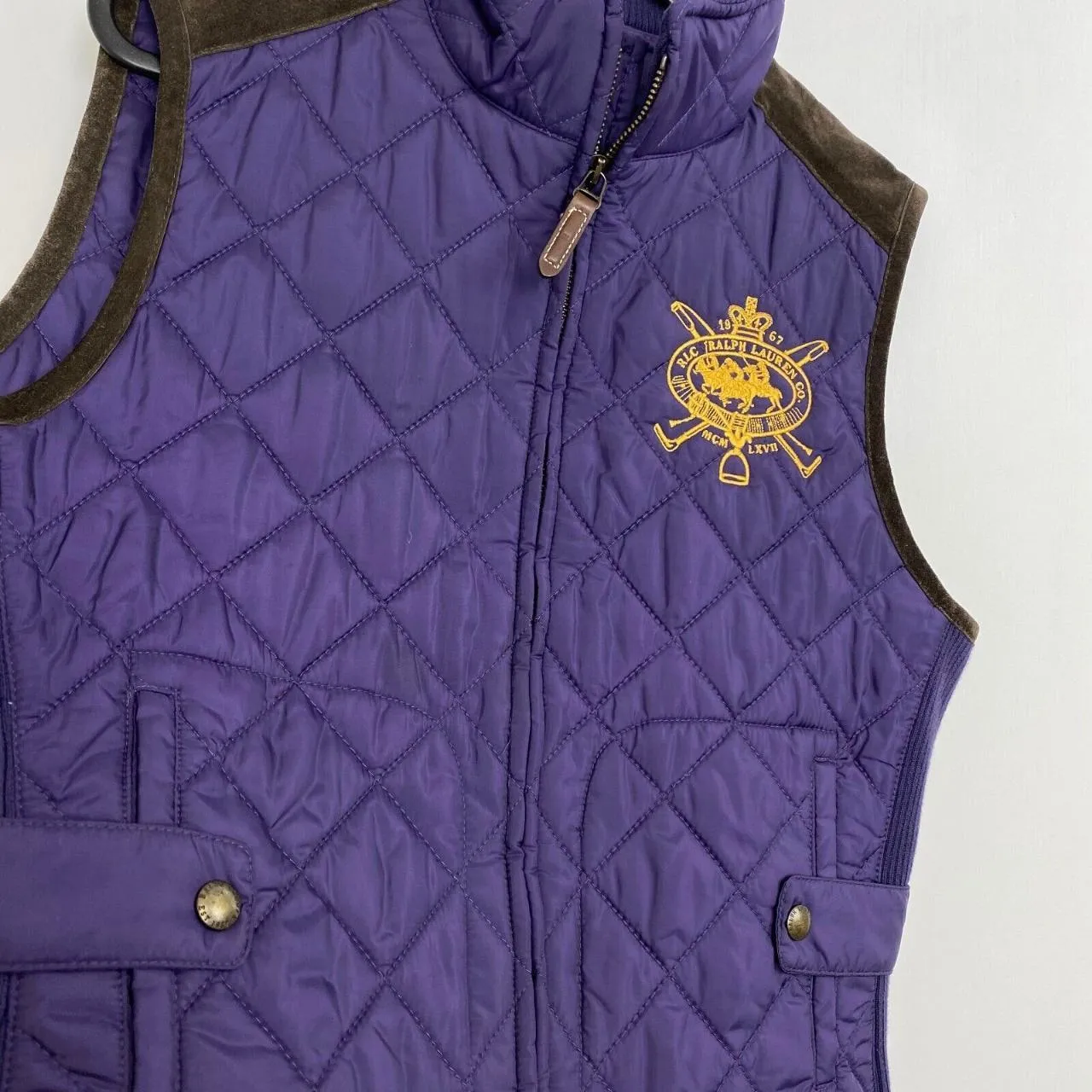 Preowned Ralph Lauren Quilted Gilet Womens Size L [Fit as M] Purple Crest Equestrian