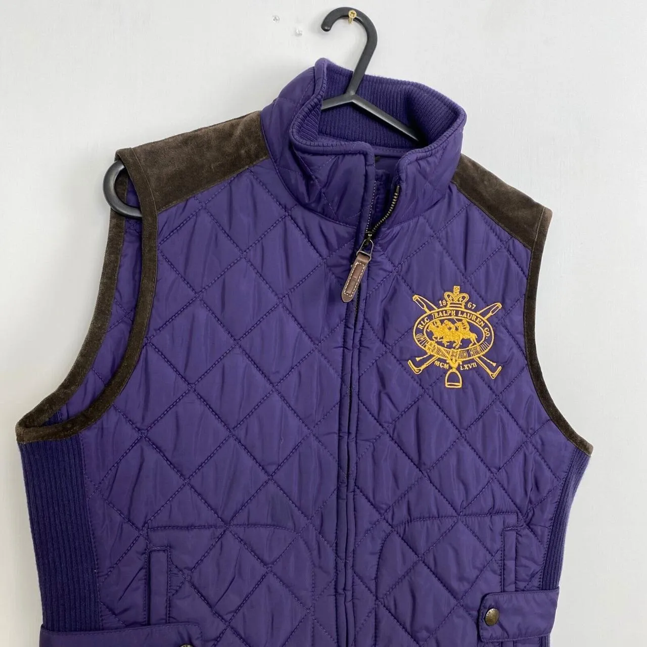 Preowned Ralph Lauren Quilted Gilet Womens Size L [Fit as M] Purple Crest Equestrian