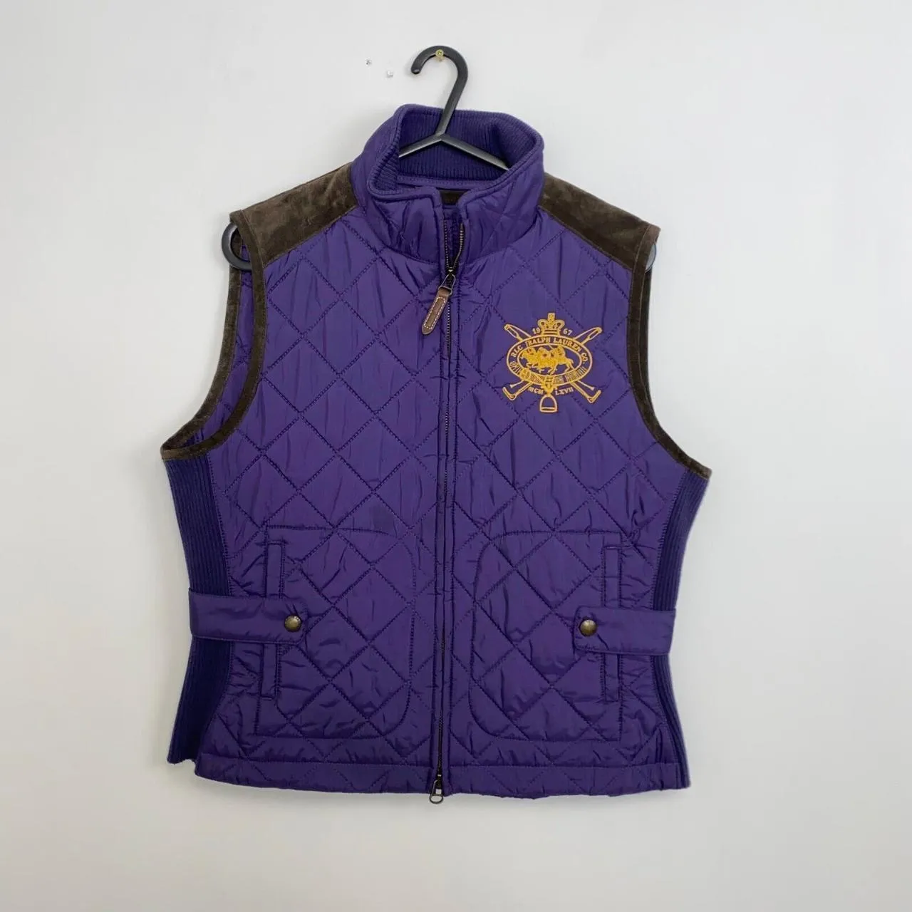 Preowned Ralph Lauren Quilted Gilet Womens Size L [Fit as M] Purple Crest Equestrian