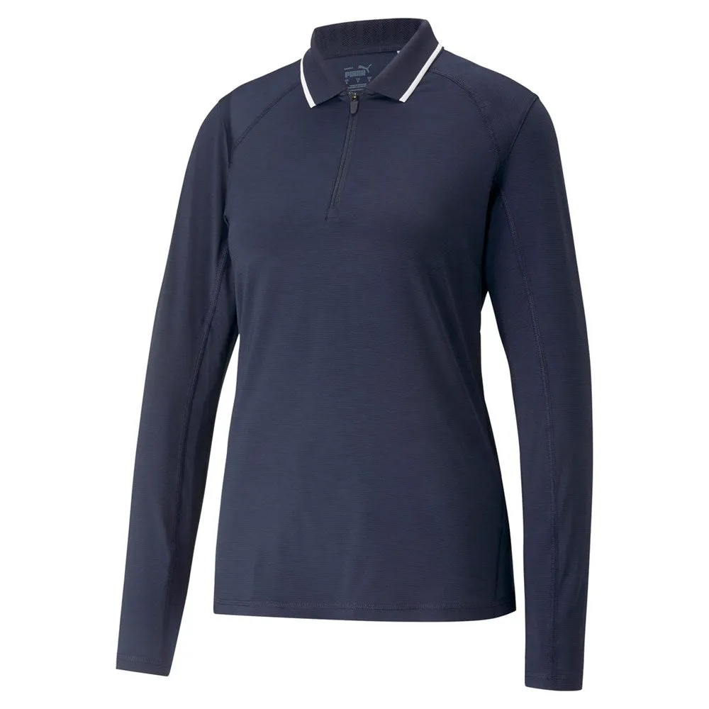 Puma Women's YouV Long Sleeve Golf Polo Shirt - Navy Blazer Heather