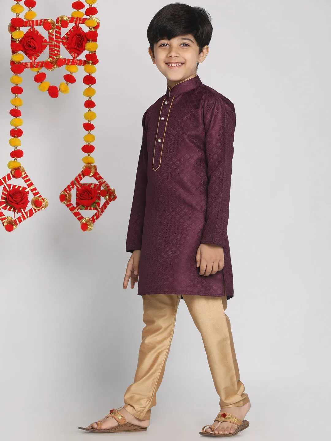 Purple and Rose Gold Jacquard Kurta Pyjama Set