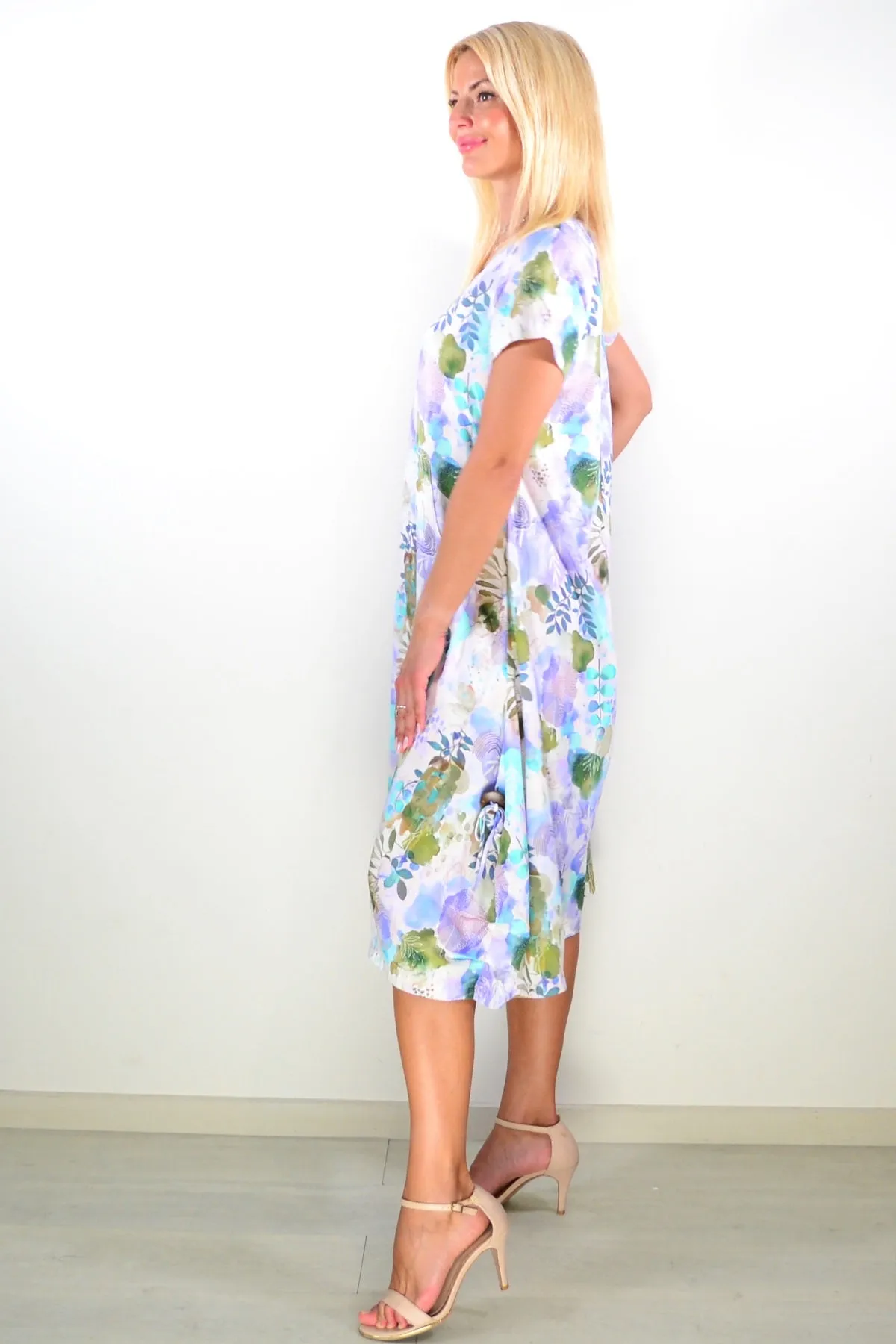 Purple Green Garden Print Tunic Dress