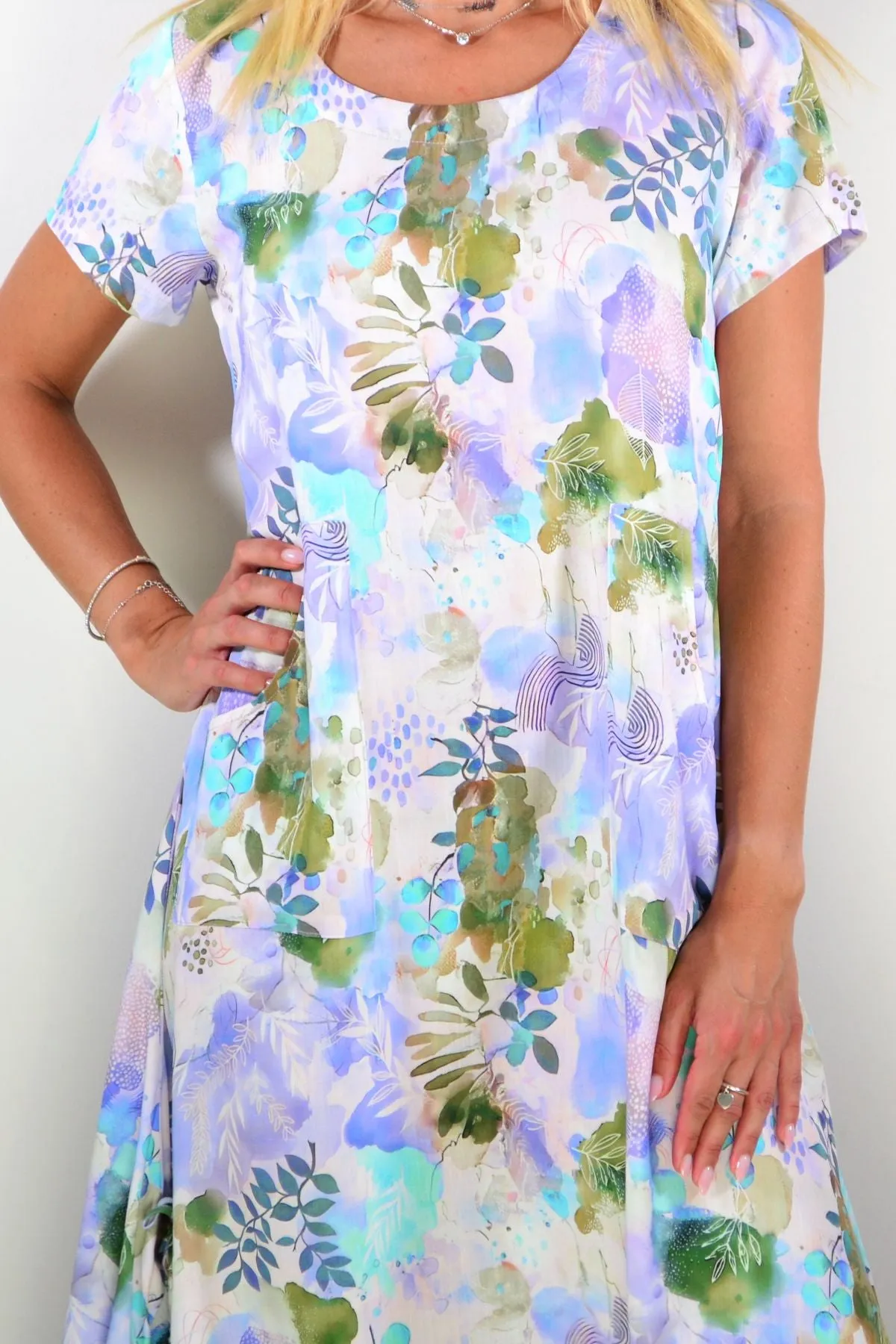 Purple Green Garden Print Tunic Dress