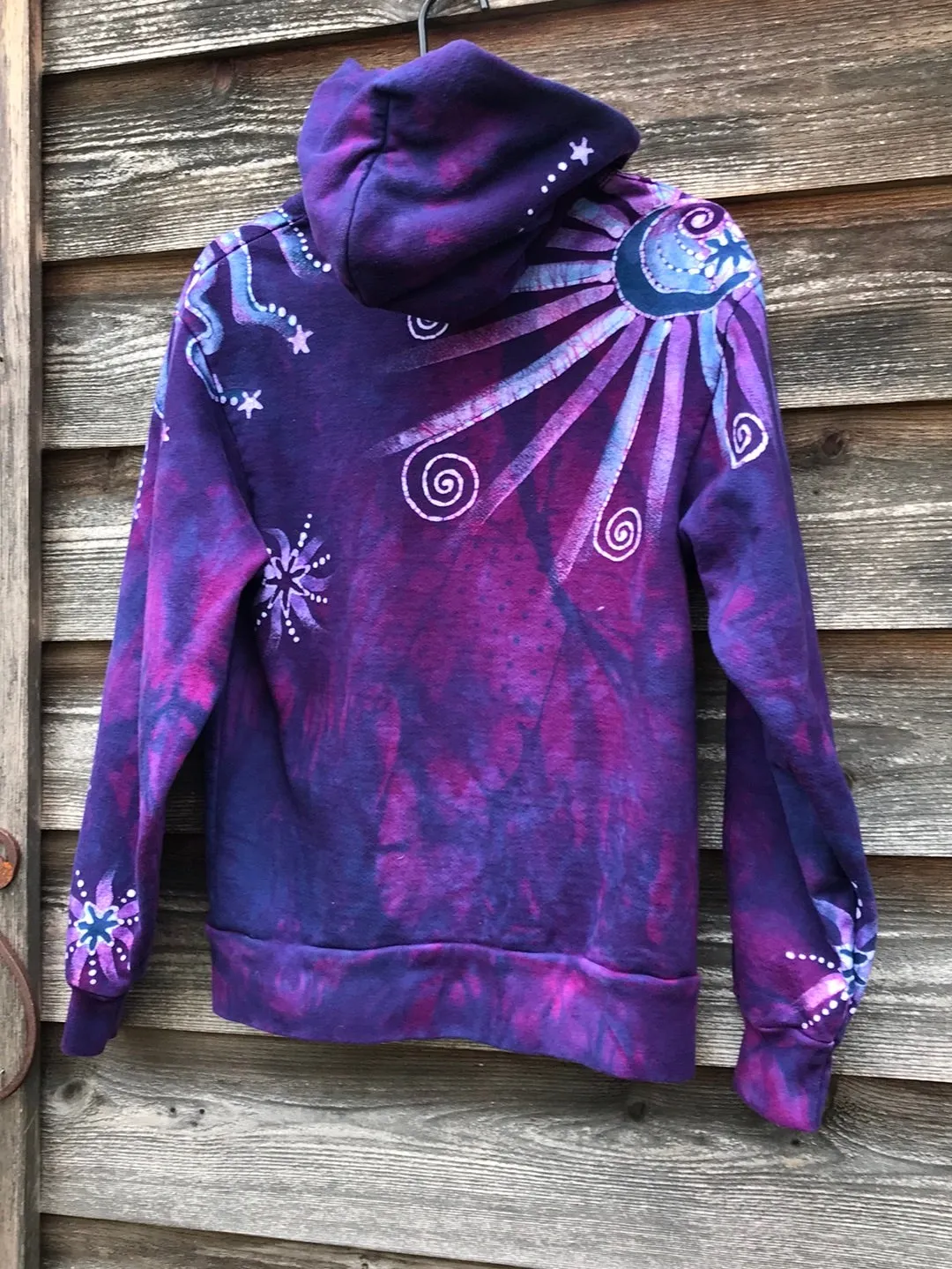 Purple Magenta Moon and Star  Handcrafted Batik Zipper Hoodie - Size XS