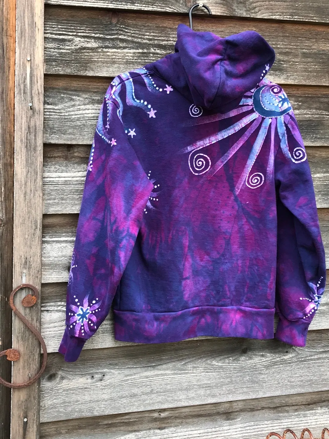 Purple Magenta Moon and Star  Handcrafted Batik Zipper Hoodie - Size XS