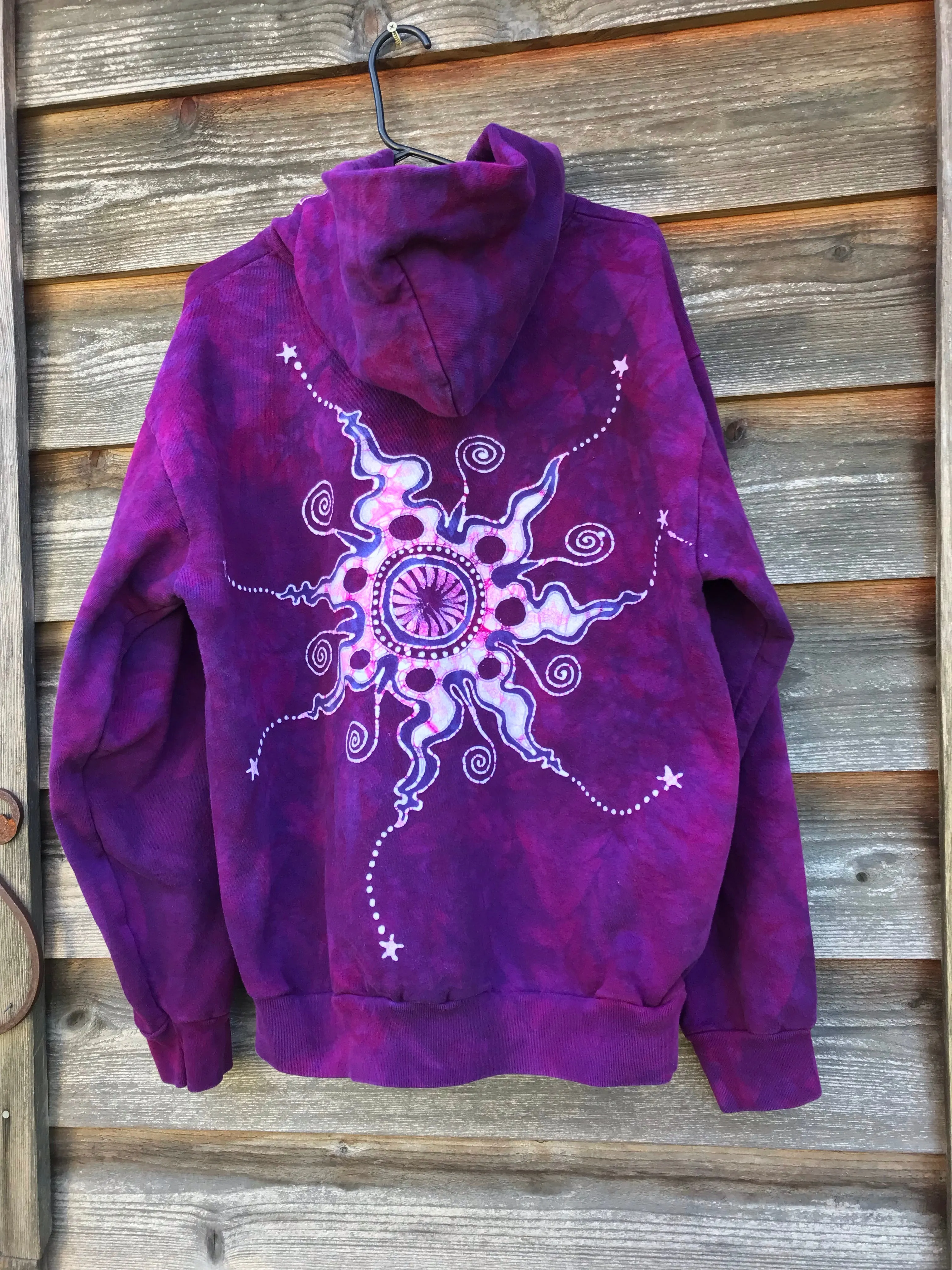 Purple Magenta Very Fancy Tuxedo Swirls Handcrafted Batik Zipper Hoodie - Size Large