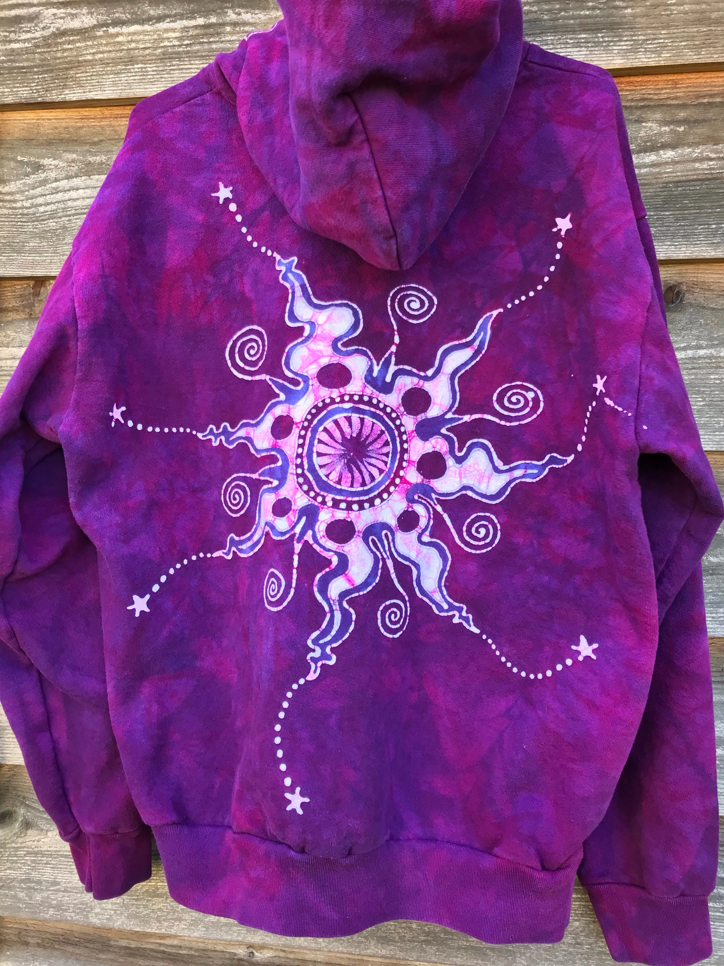 Purple Magenta Very Fancy Tuxedo Swirls Handcrafted Batik Zipper Hoodie - Size Large