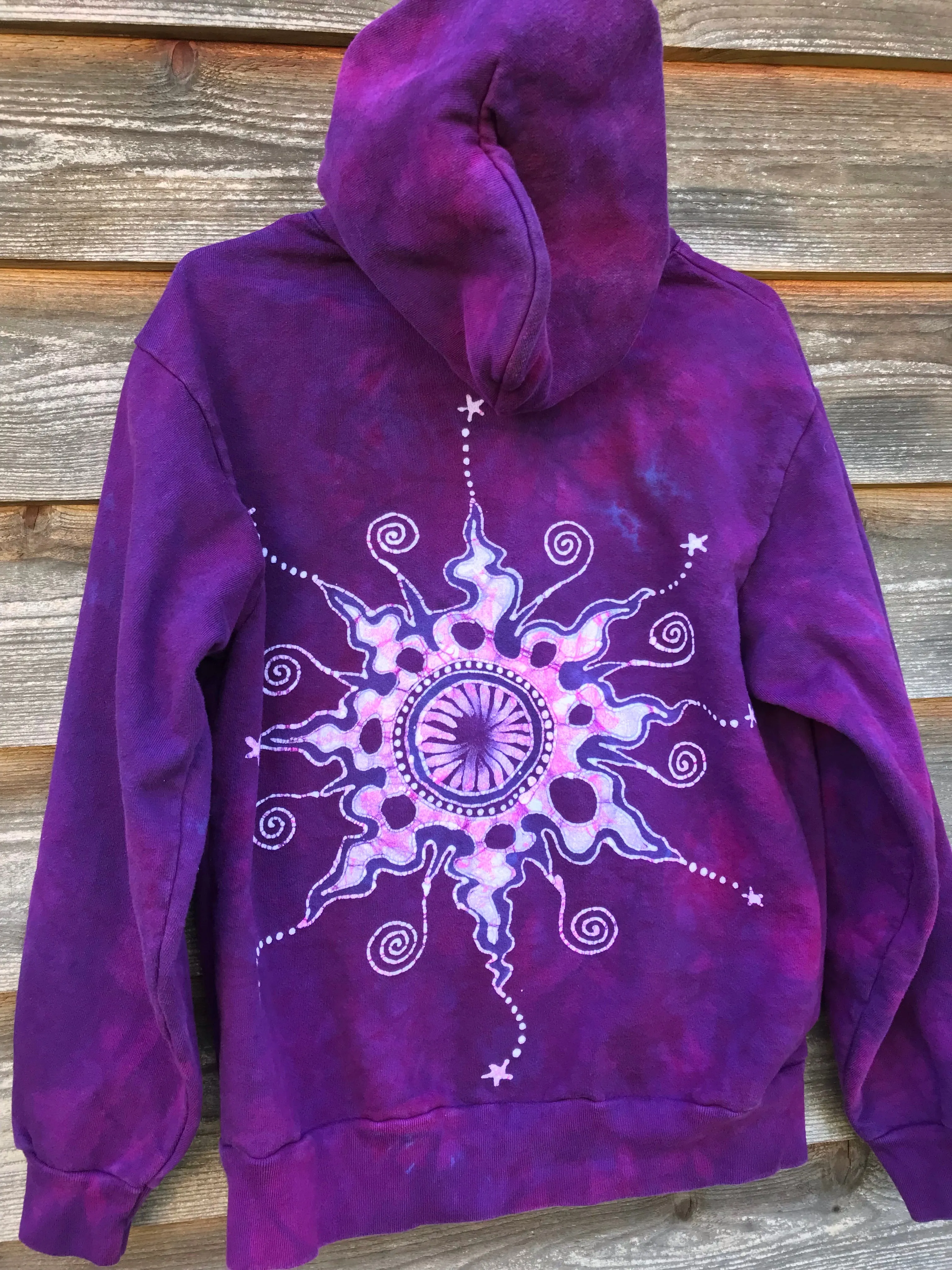 Purple Magenta Very Fancy Tuxedo Swirls Handcrafted Batik Zipper Hoodie - Size Small