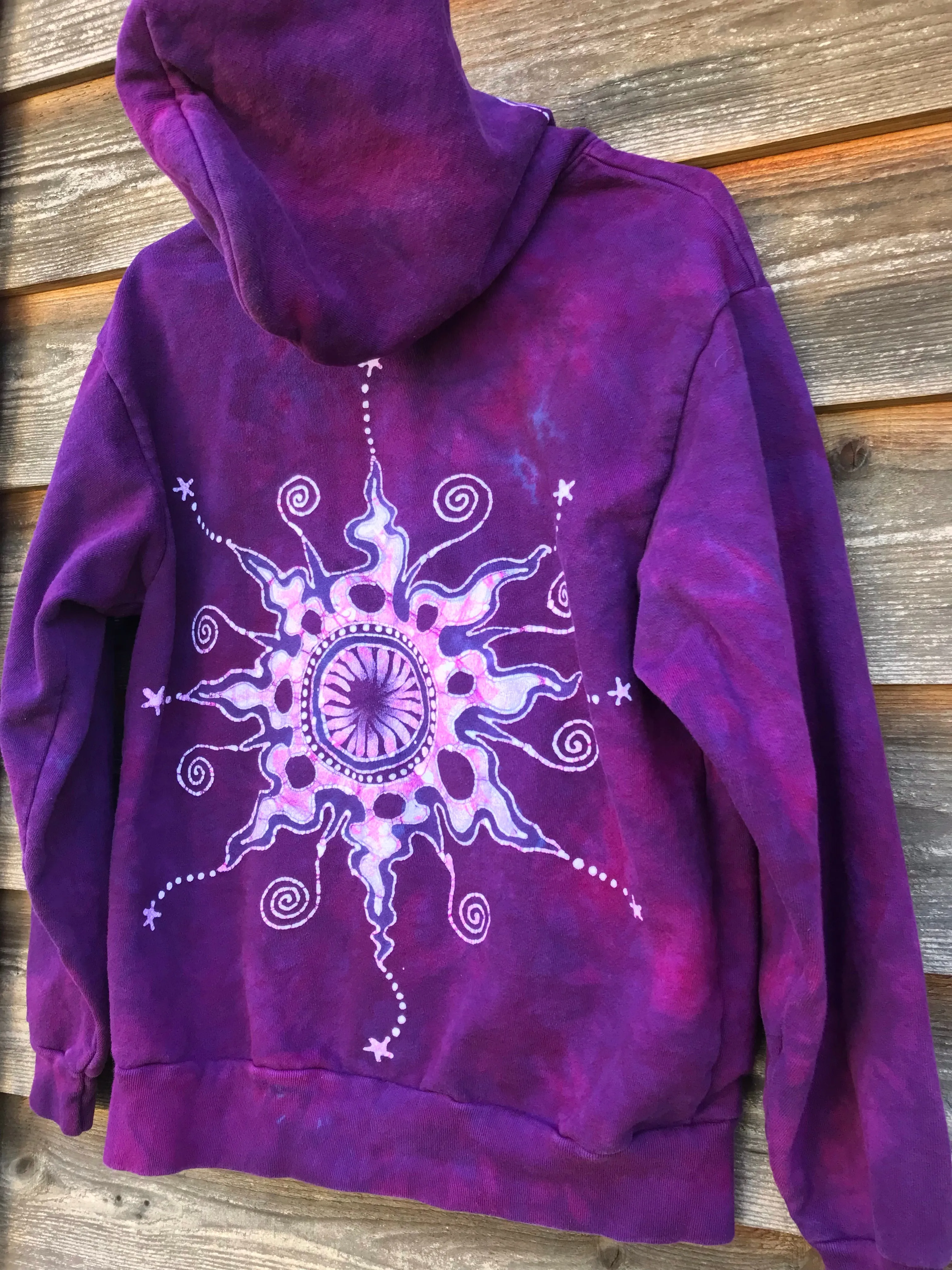 Purple Magenta Very Fancy Tuxedo Swirls Handcrafted Batik Zipper Hoodie - Size Small