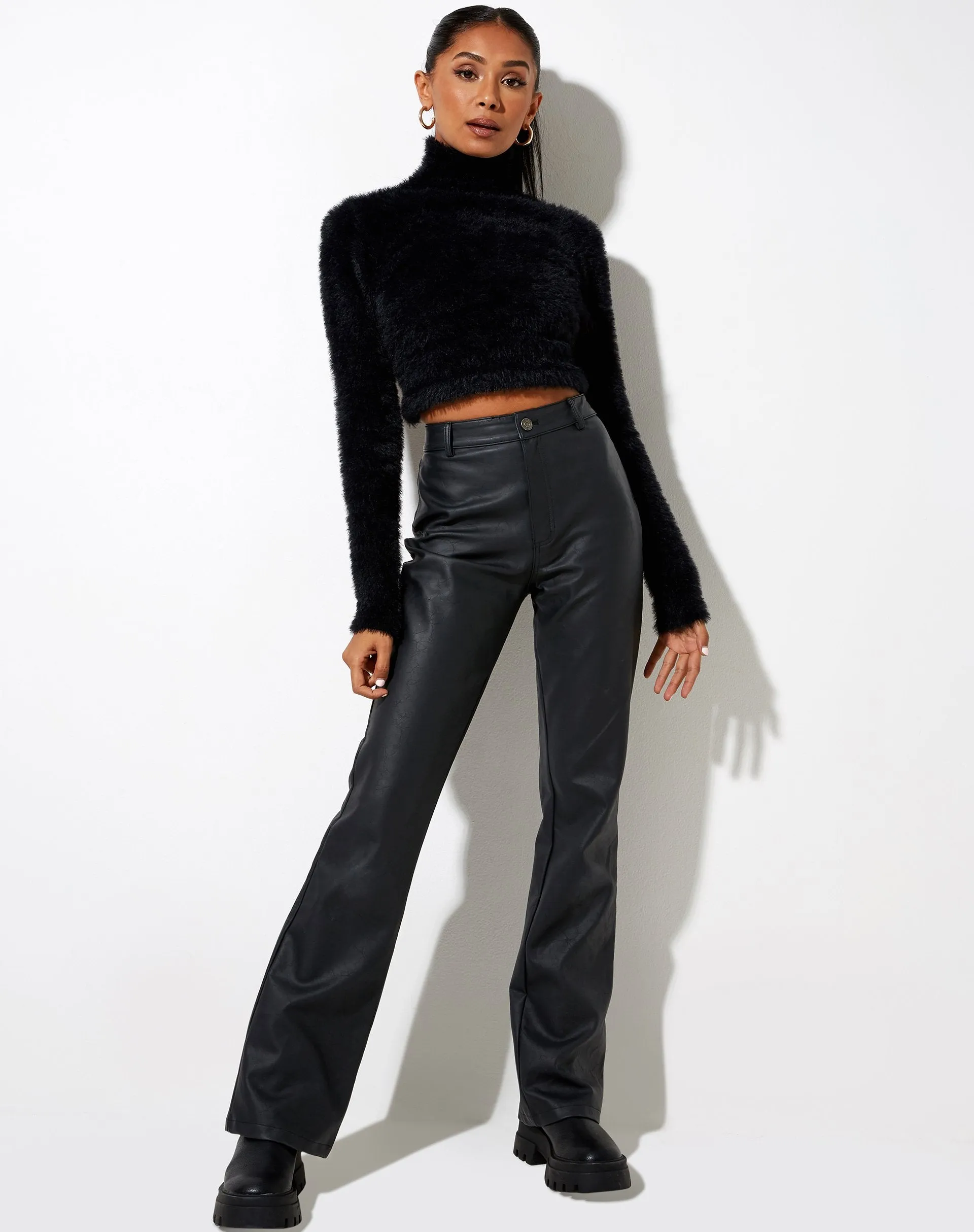 Qolia Crop Top in Furry Knit Black