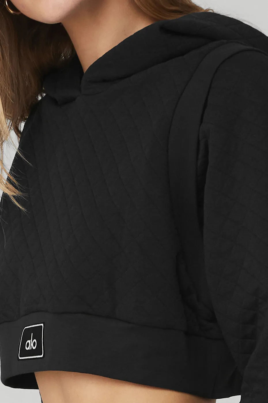 Quilted Cropped Arena Hoodie - Black