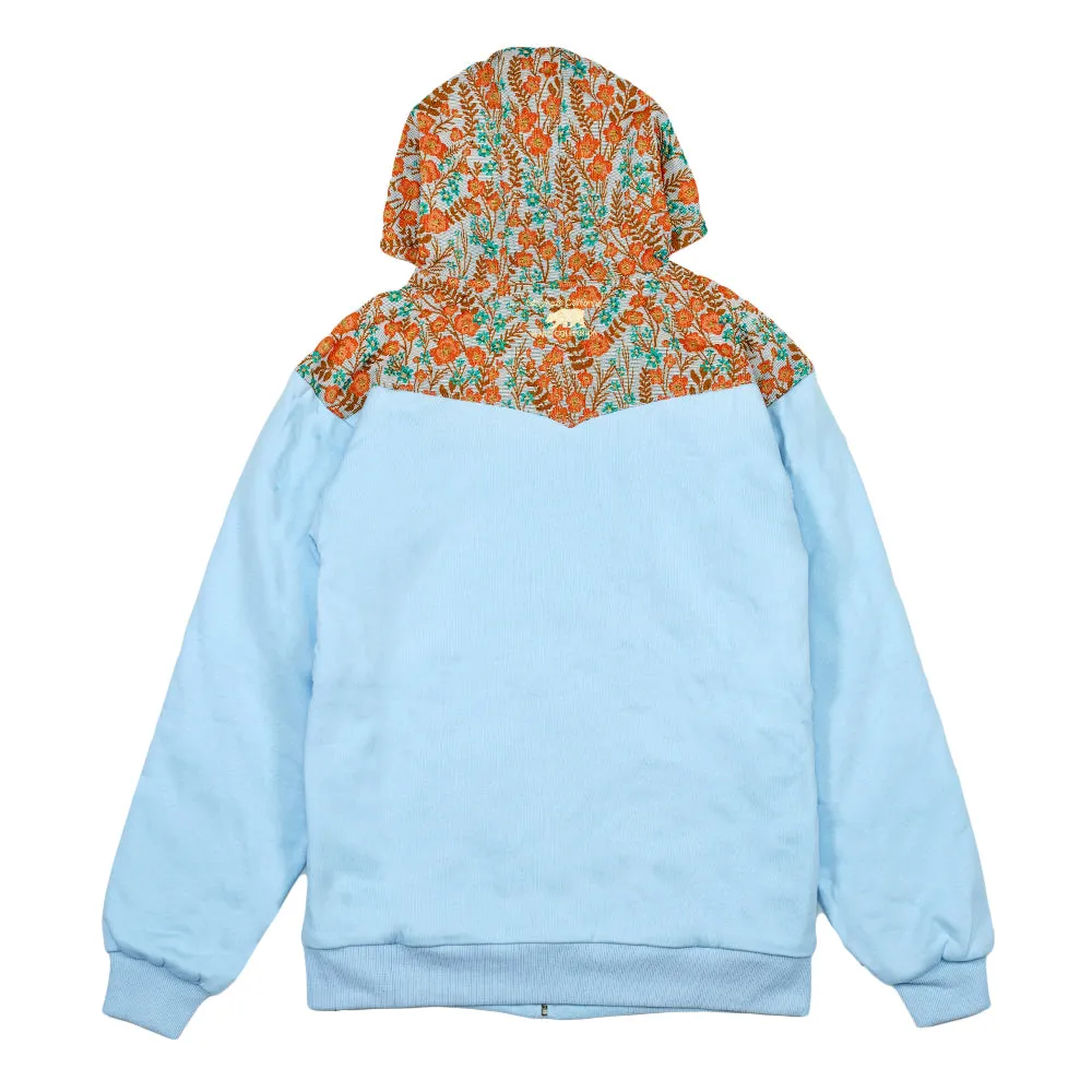 Removable Bear Floral Blue Zip Up Hoodie