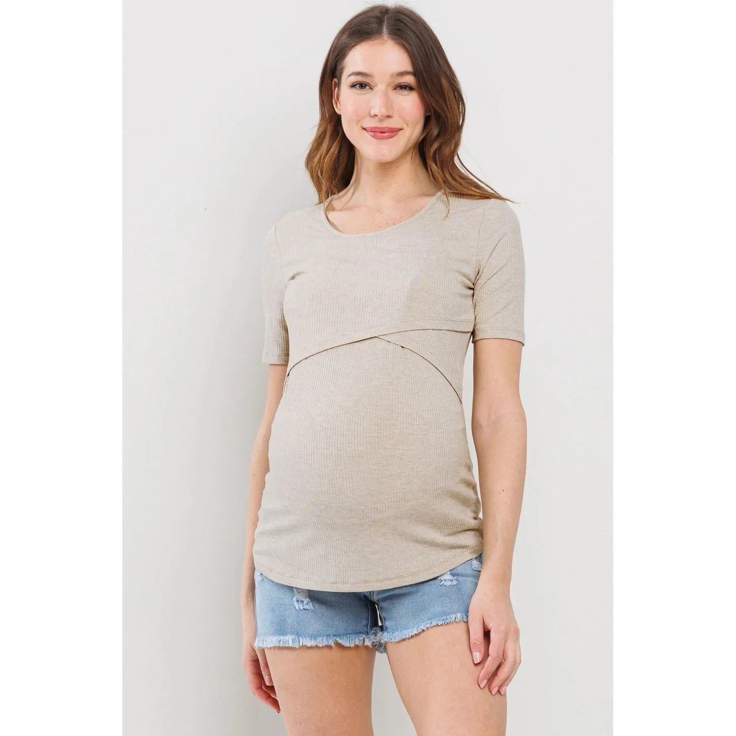 Rib-Knit Double Layer Maternity Nursing Top