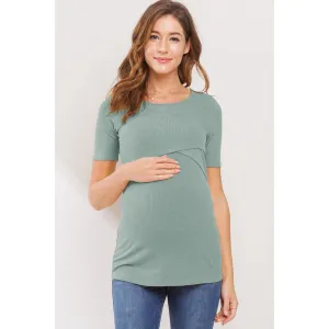 Rib-Knit Double Layer Maternity Nursing Top