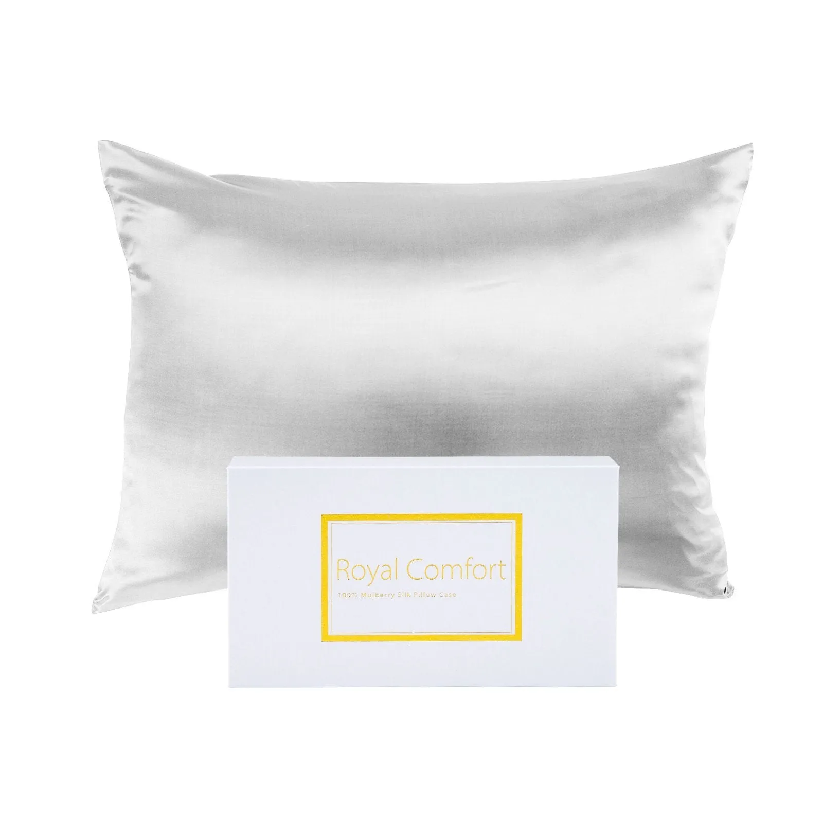 Royal Comfort Mulberry Soft Silk Hypoallergenic Pillowcase Twin Pack 51 x 76cm 51 x 76 cm Silver