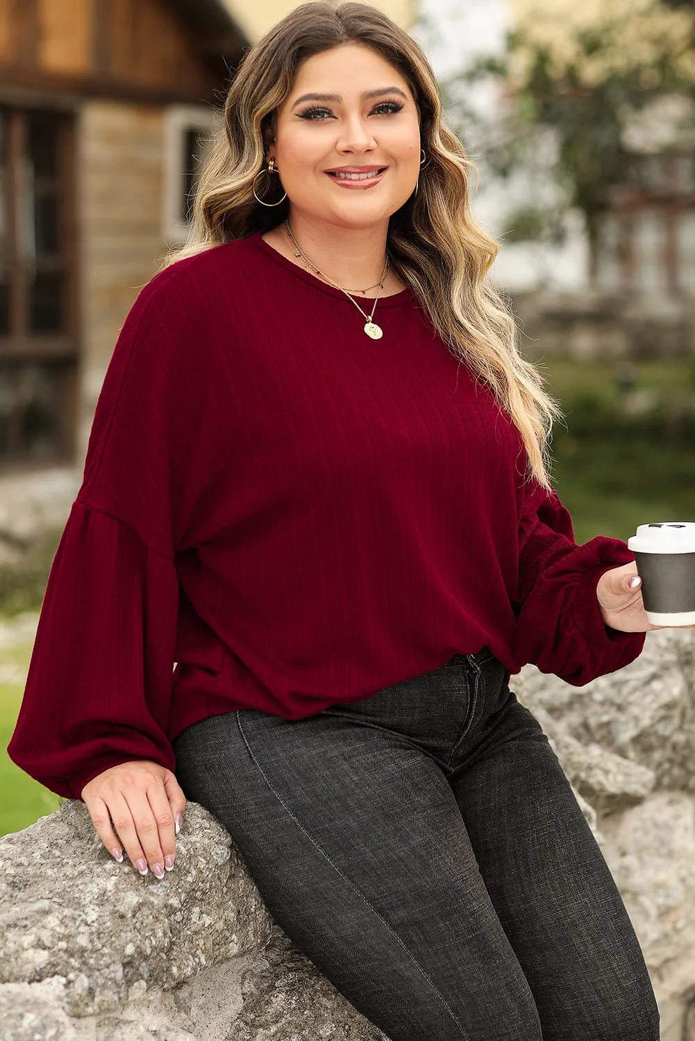 Ruby Plus Size Balloon Sleeve Textured Knit Top