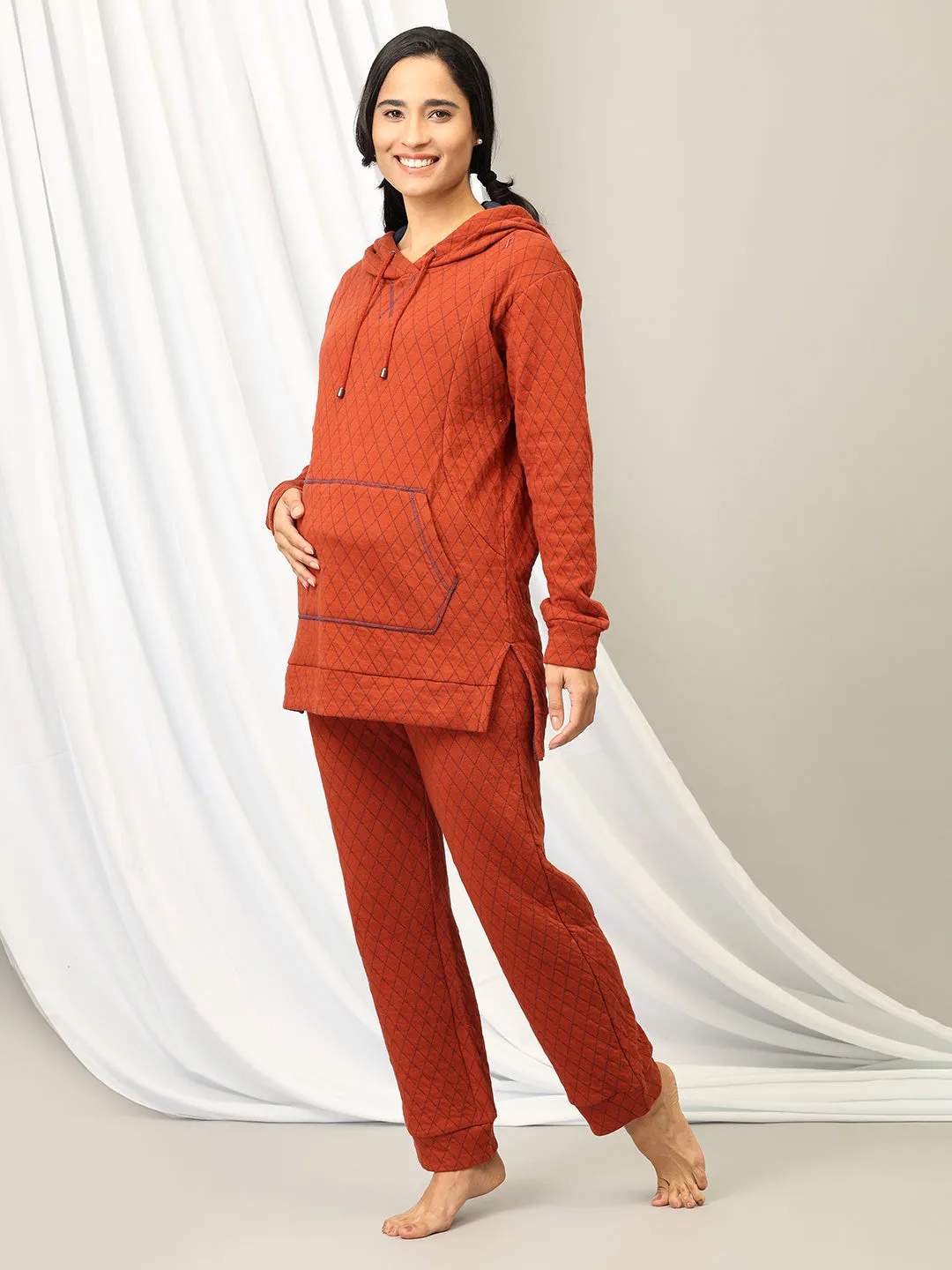 Rust & Rest Maternity And Nursing Hoodie Pajama Loungewear Set