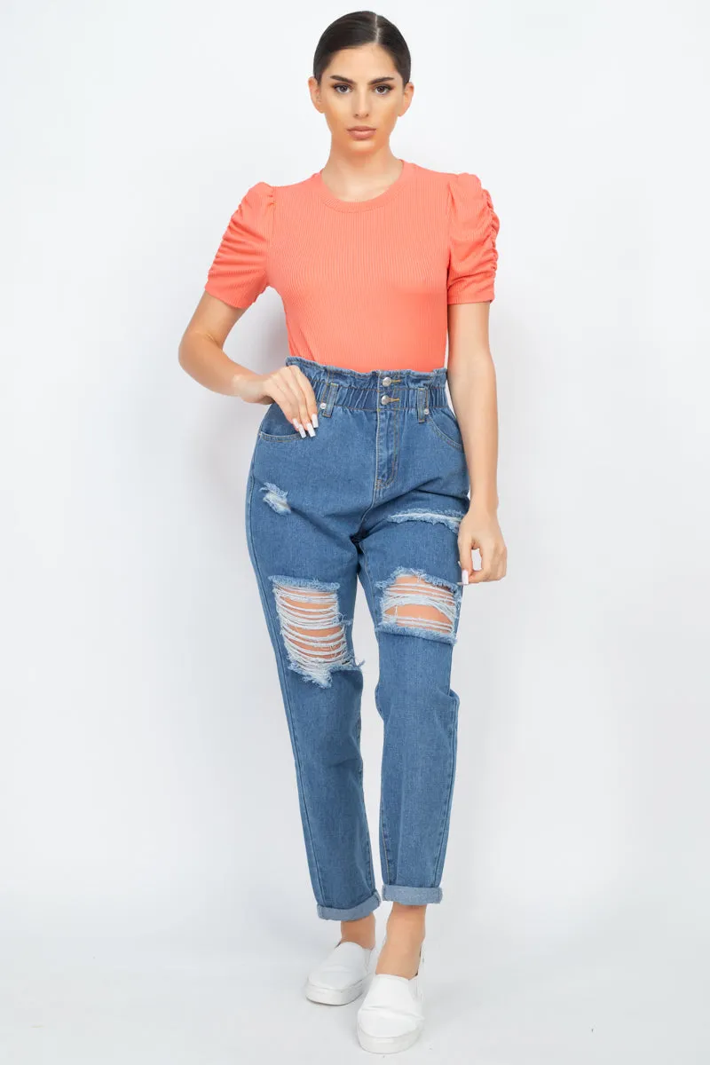 Short Ruching Sleeve Top