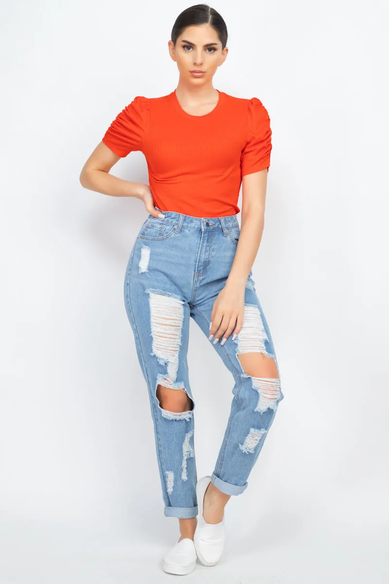 Short Ruching Sleeve Top