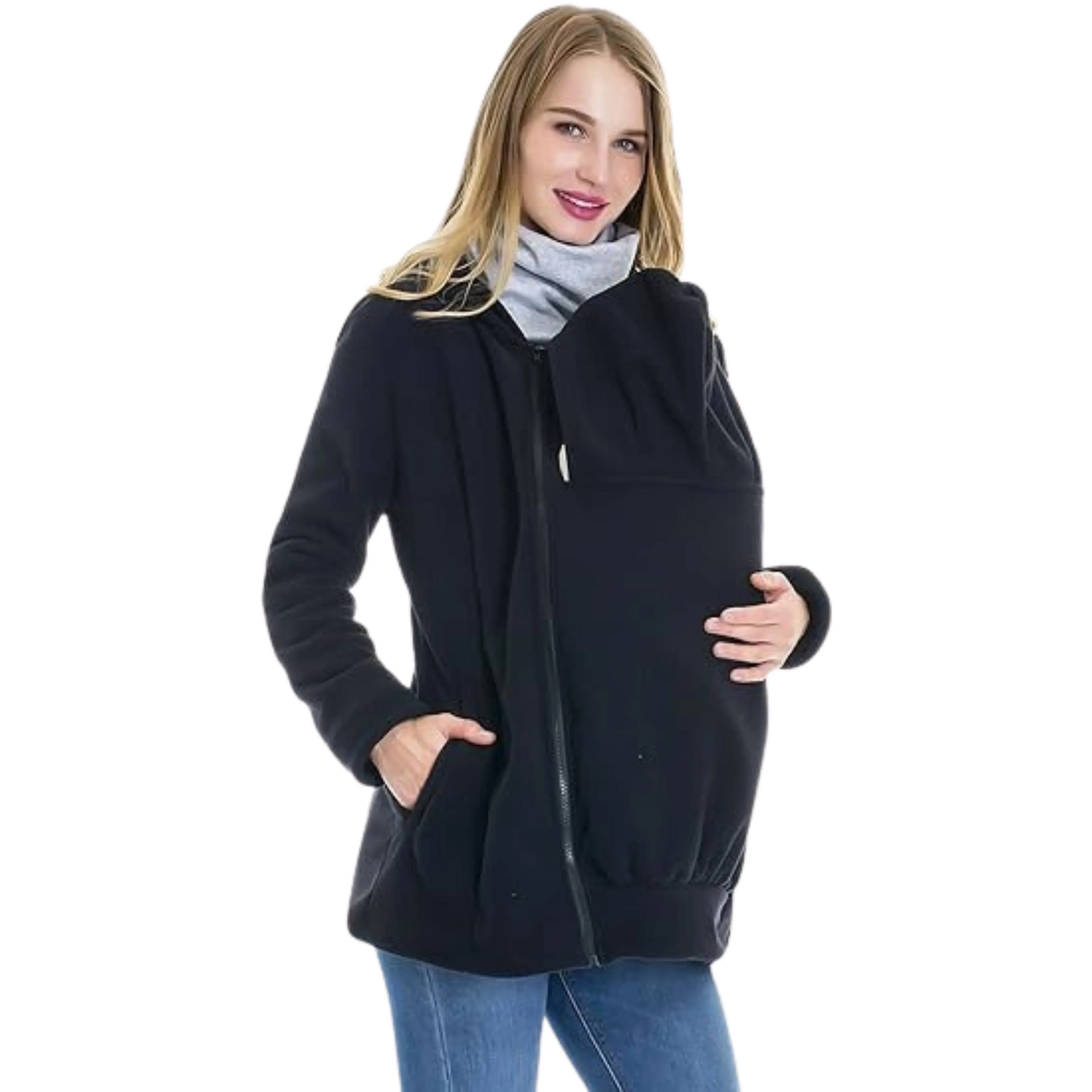 SMALLSHOW - Fleece Zip Up Maternity Baby Carrier Hoodie Sweatshirt Jacket