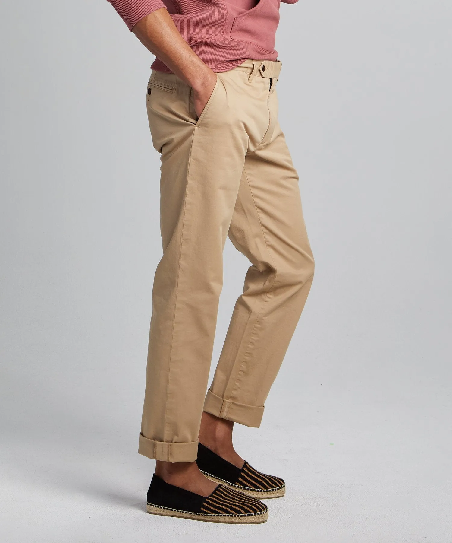 Straight Fit Tab Front Stretch Chino in Khaki