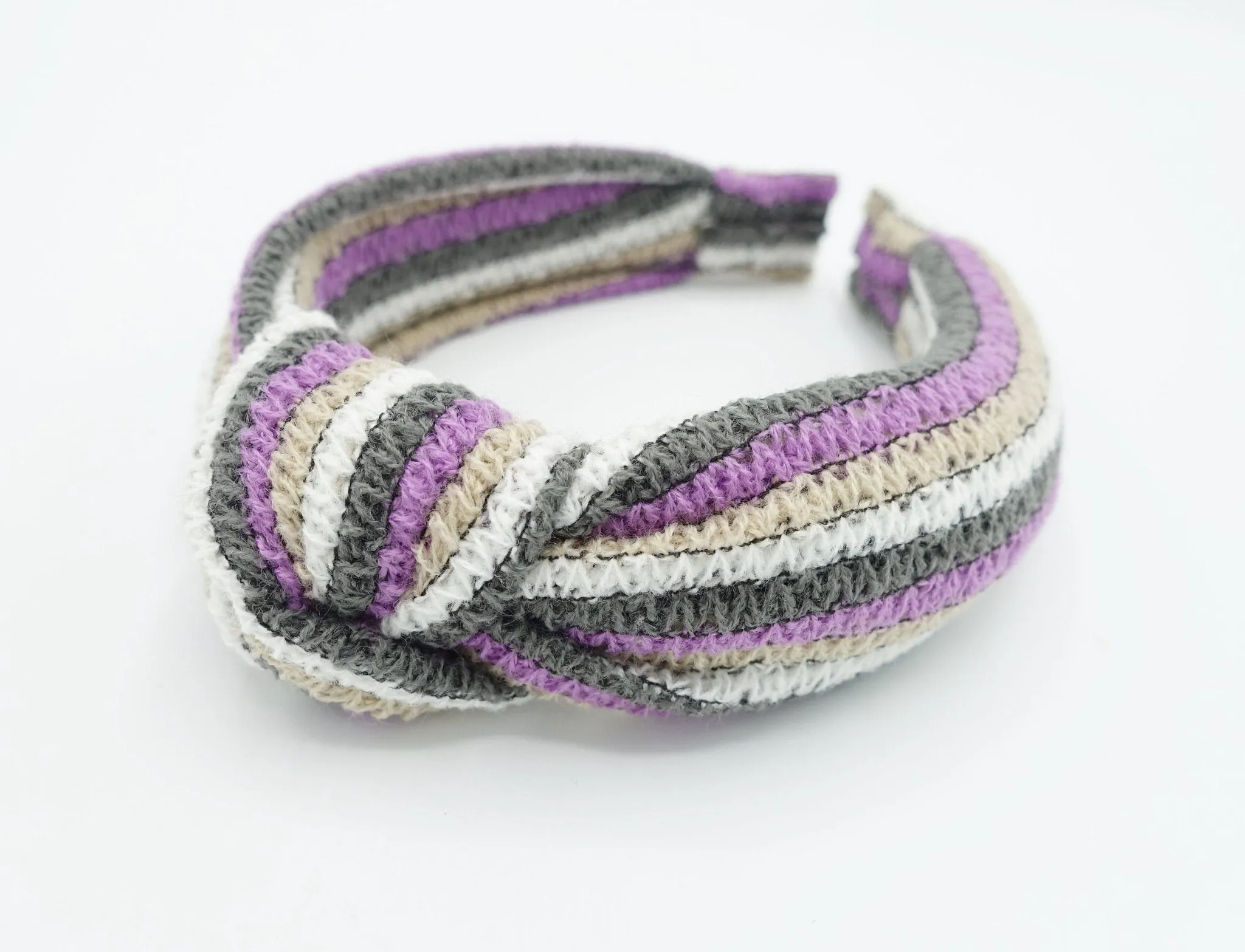 stripe knit headband top knot hairband stylish Fall Winter hair accessory for women