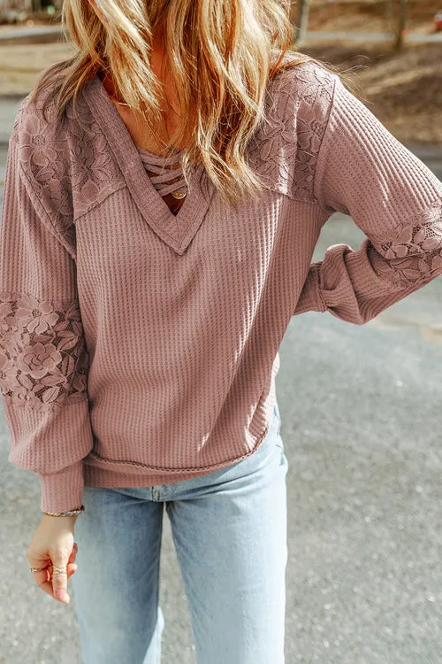 Style Update Lace Long Sleeve Knit Top - 2 Colors