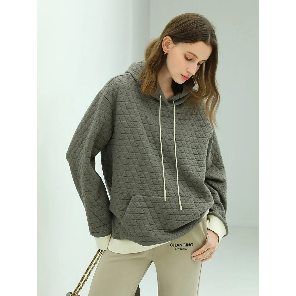 Stylish Geometric Grey Quilted Hoodie