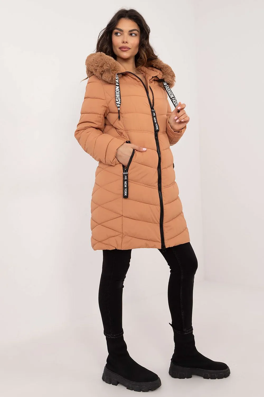 TEEK - Hooded Plush Silhouette Puff Coat