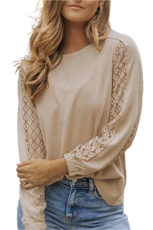 TEEK - Khaki Waffle-Knit Long Sleeve Blouse