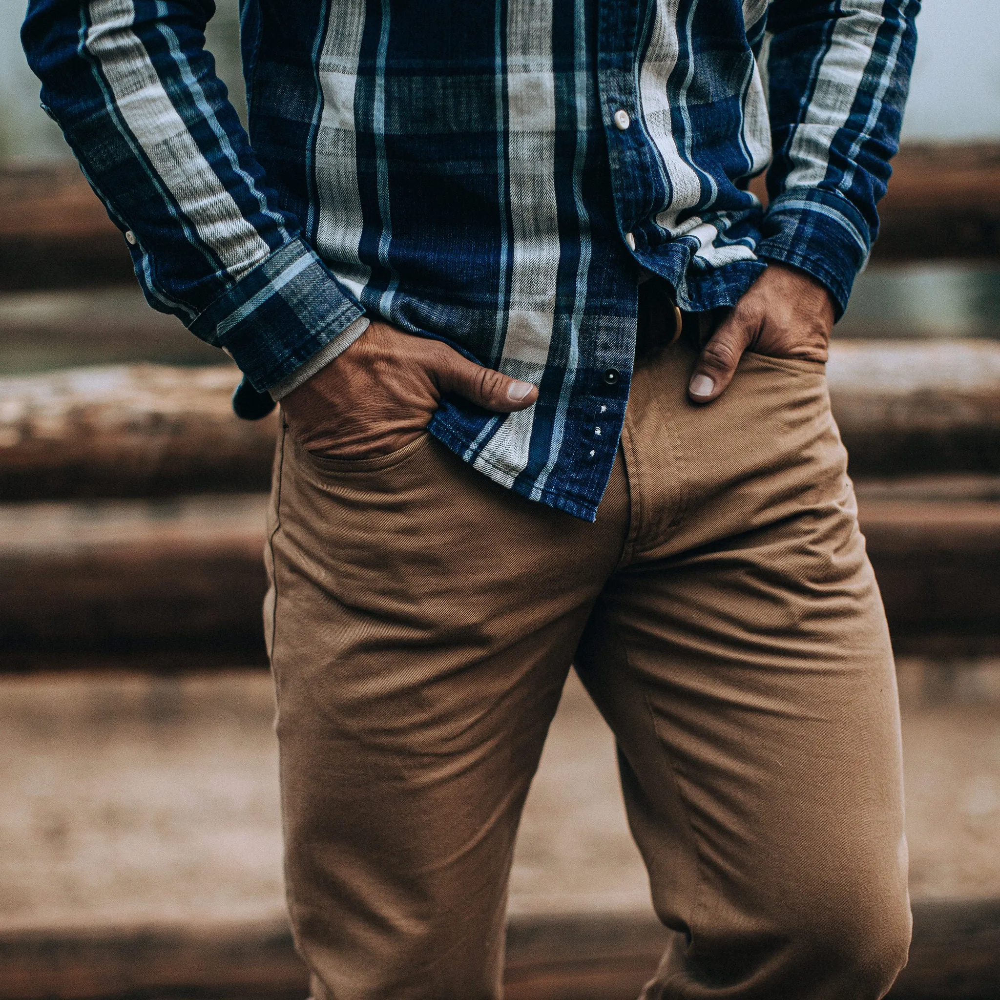 The Democratic All Day Pant in Rustic Oak Organic Selvage