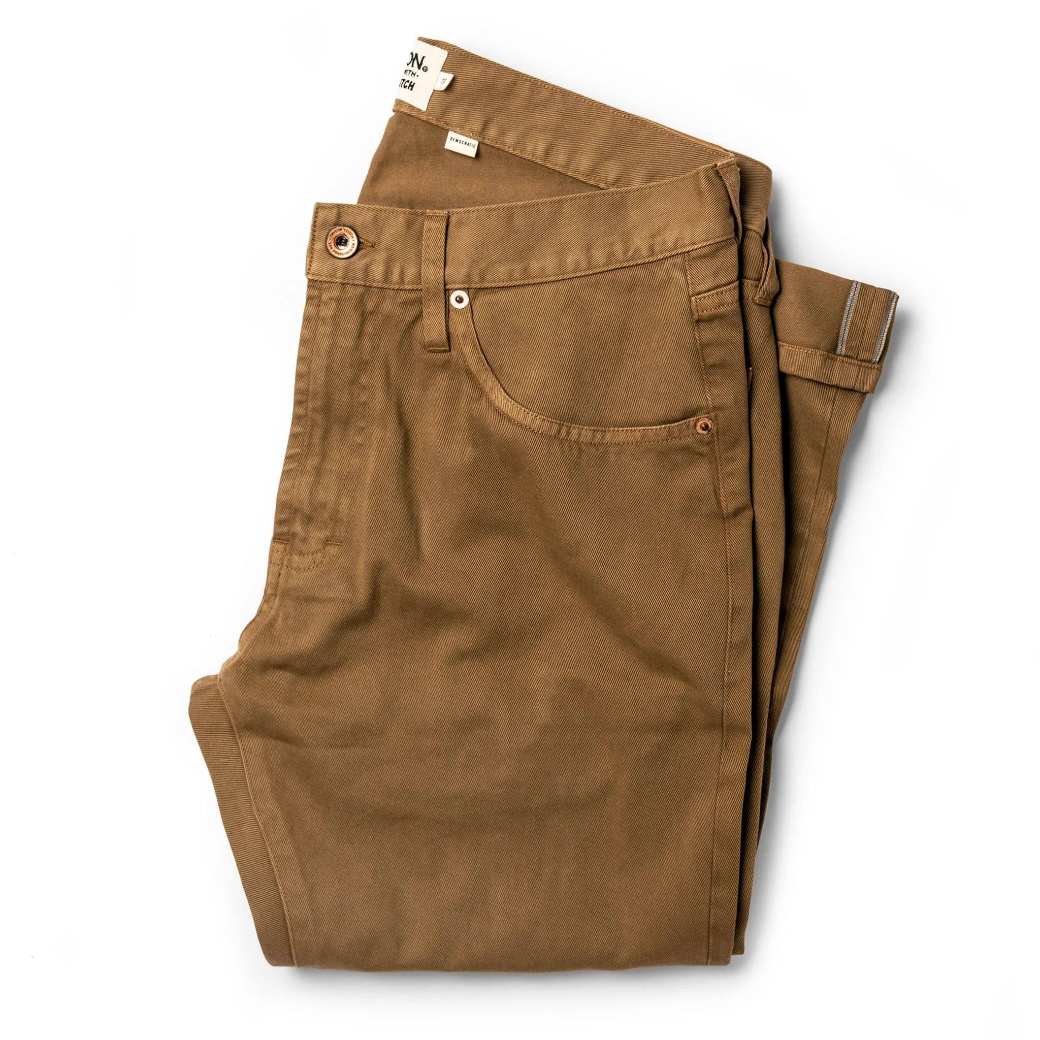 The Democratic All Day Pant in Rustic Oak Organic Selvage