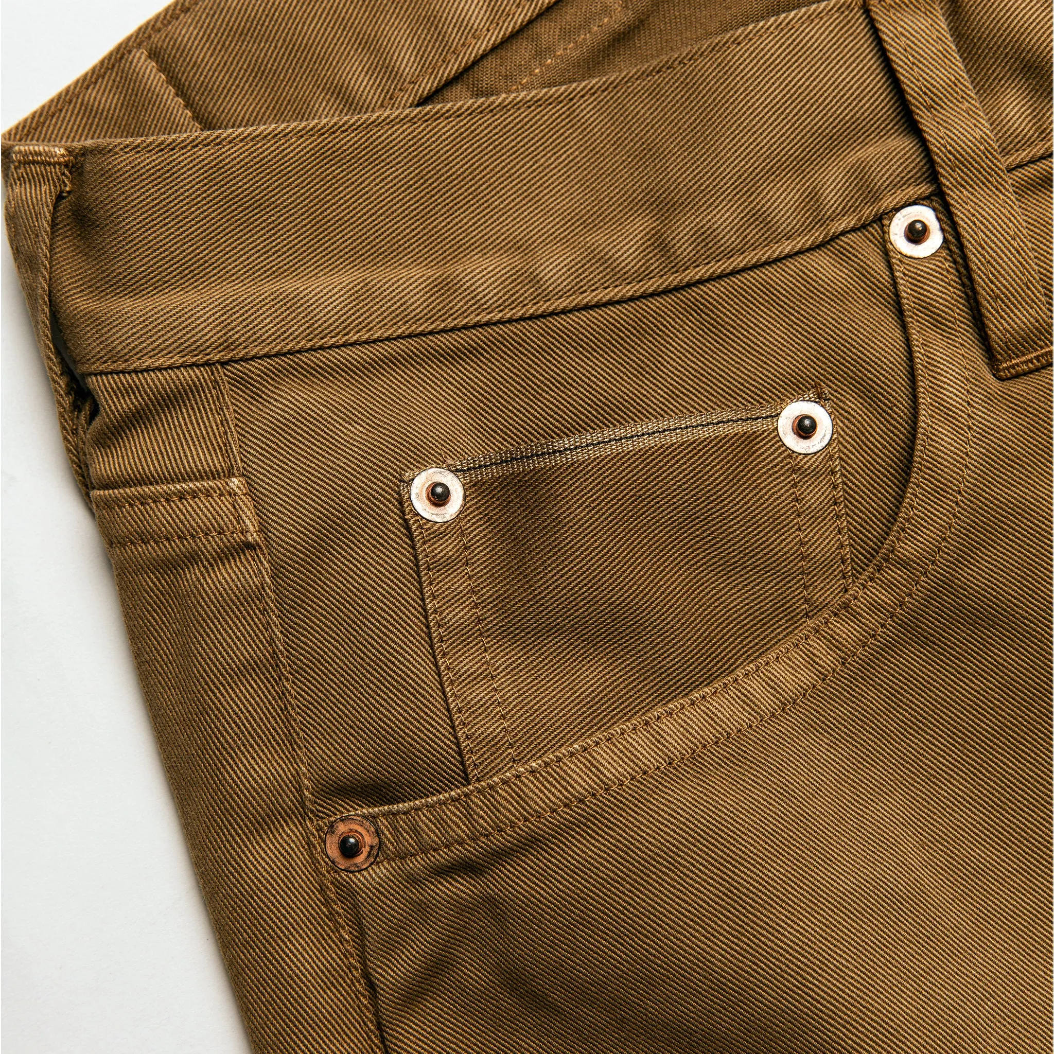 The Democratic All Day Pant in Rustic Oak Organic Selvage