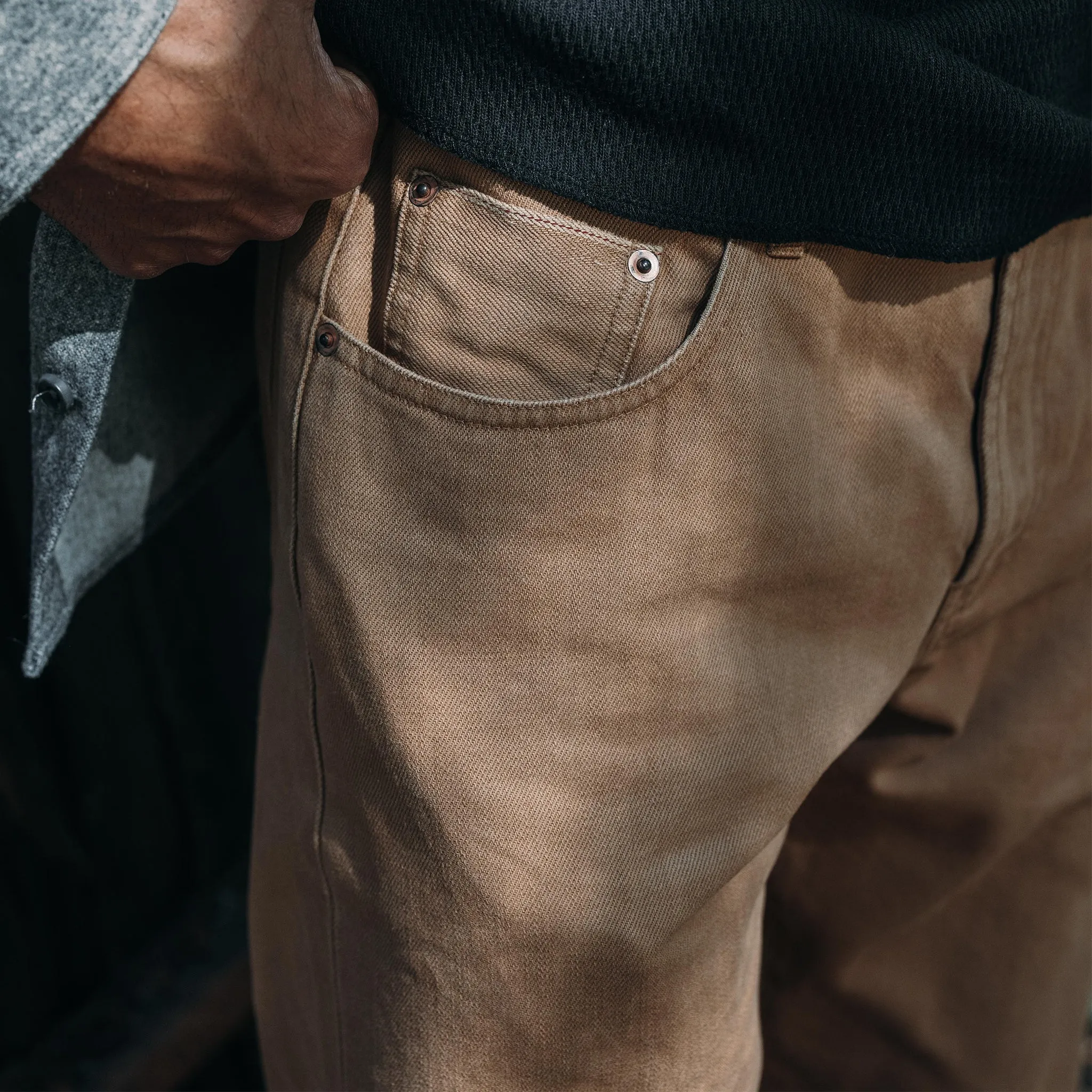 The Democratic All Day Pant in Washed Tobacco Selvage