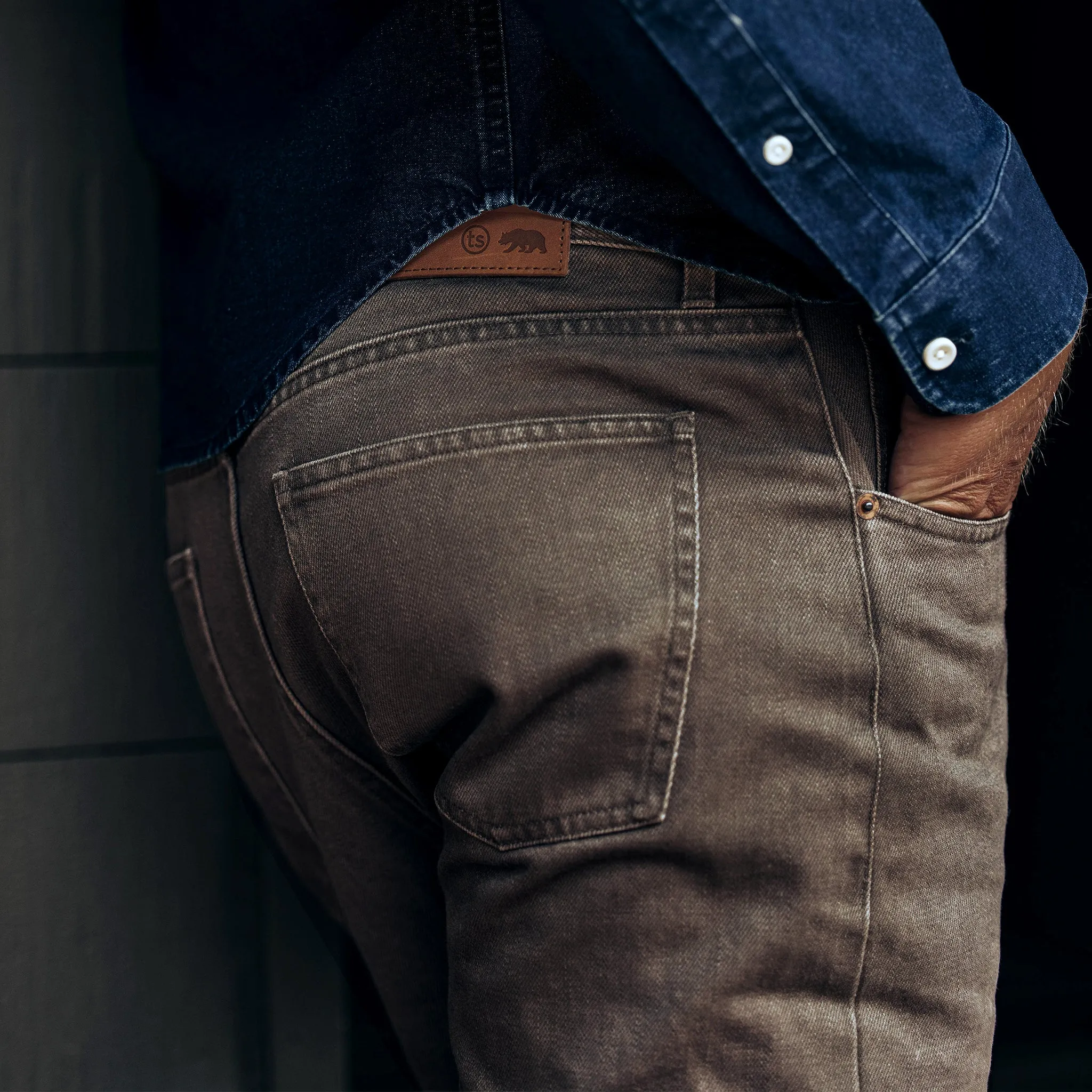 The Democratic All Day Pant in Washed Walnut Selvage