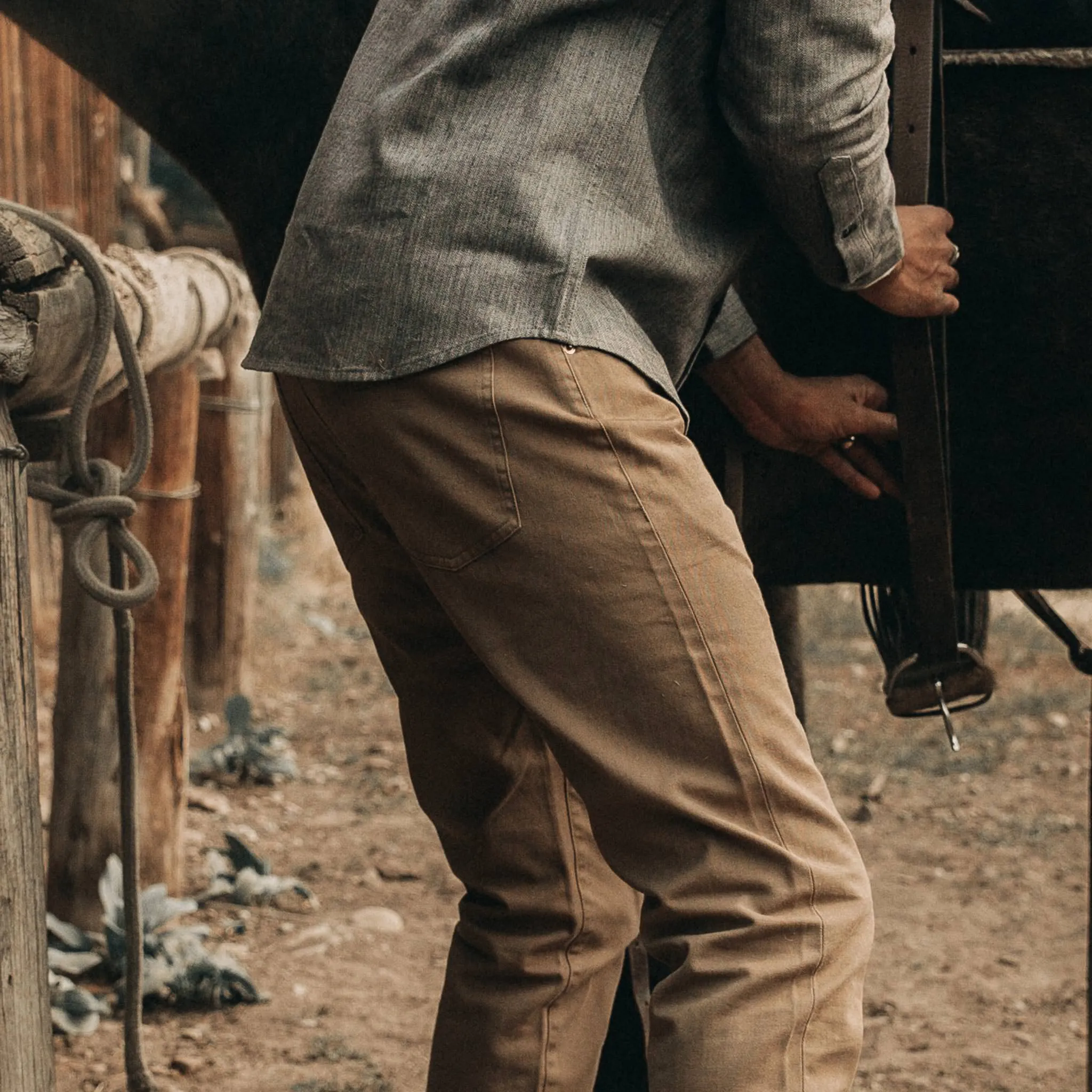 The Slim All Day Pant in Rustic Oak Organic Selvage