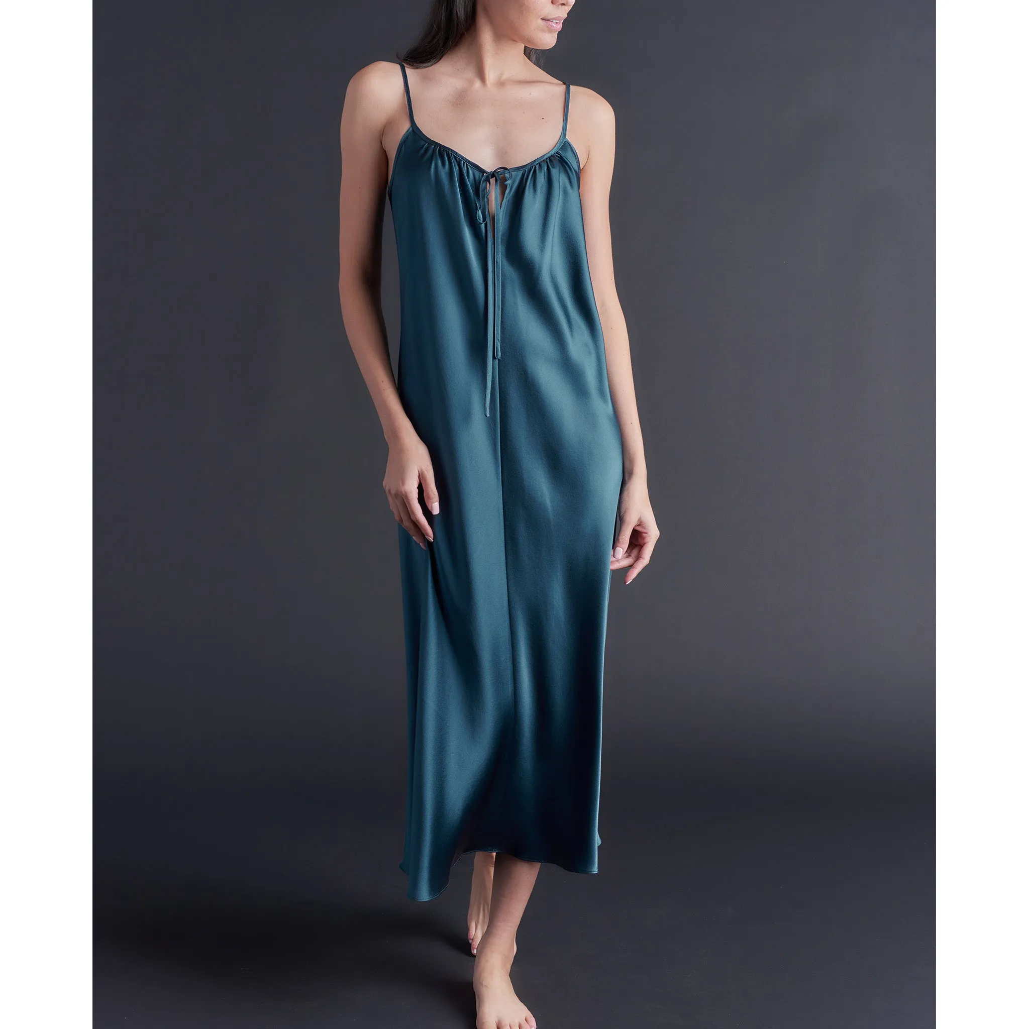 Thea Paneled Slip Dress in Peacock Silk Charmeuse